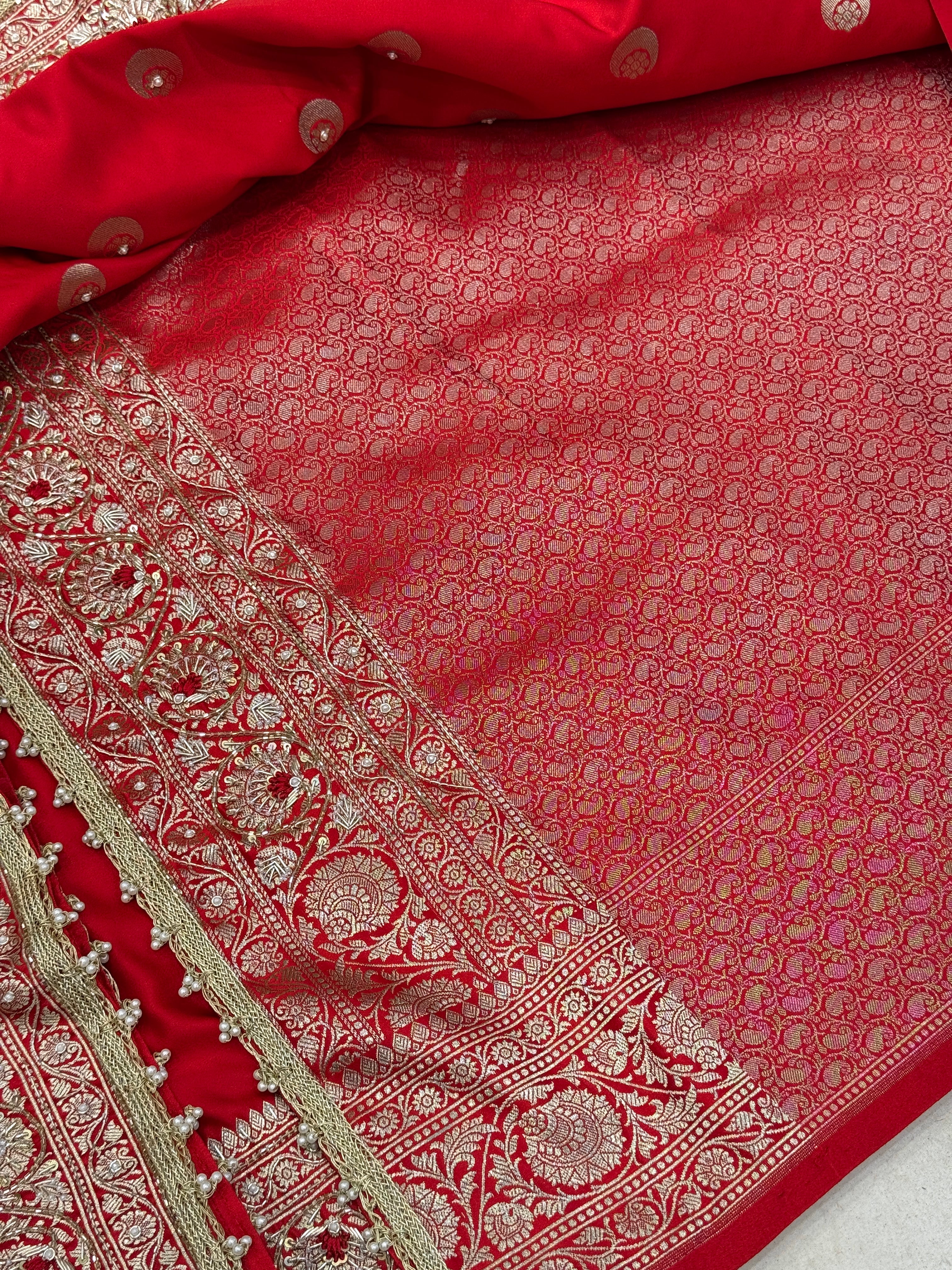 Red Banarasi Silk Chand Butta Resham Hand Embroidery Saree