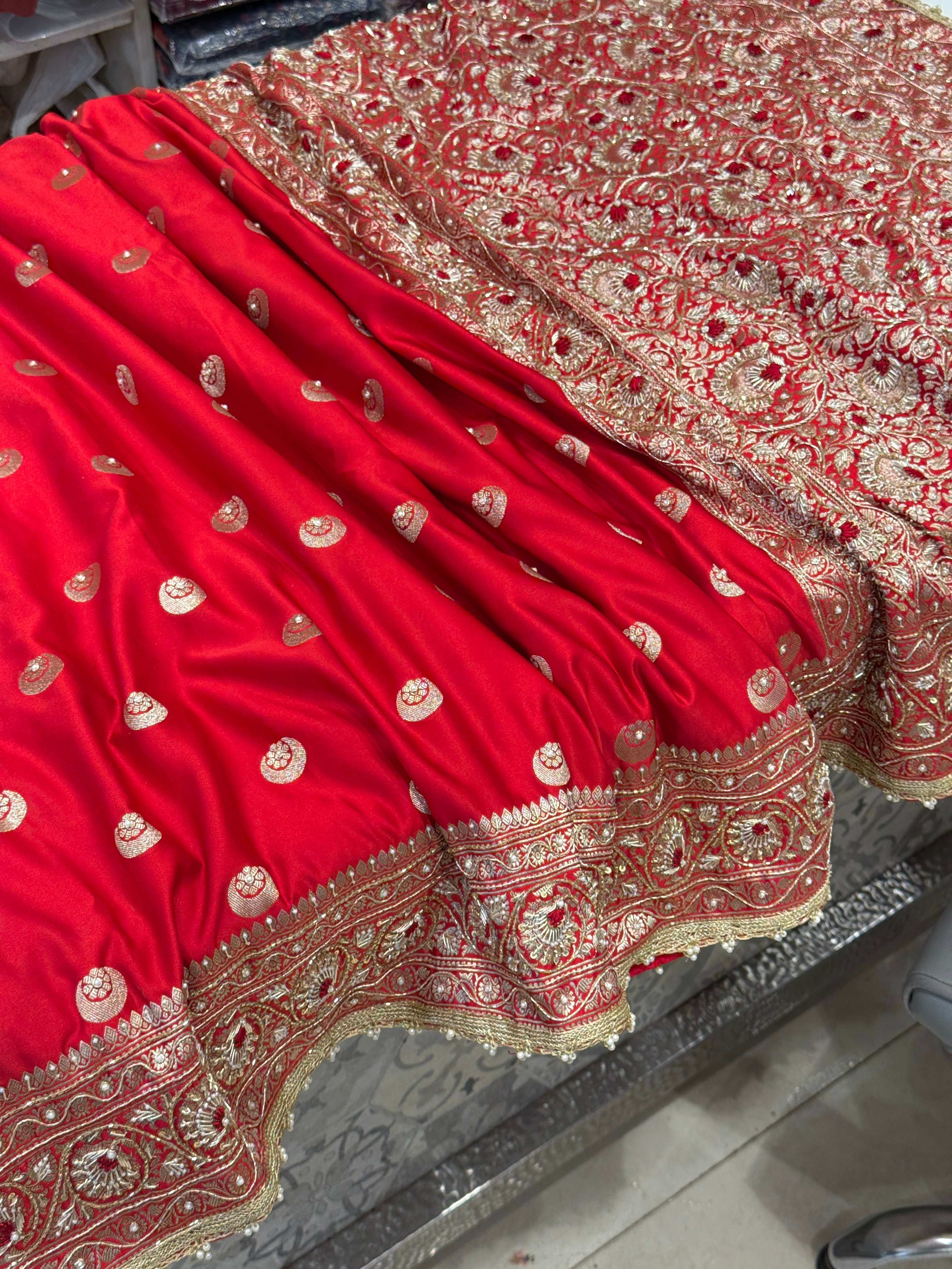 Red Banarasi Silk Chand Butta Resham Hand Embroidery Saree