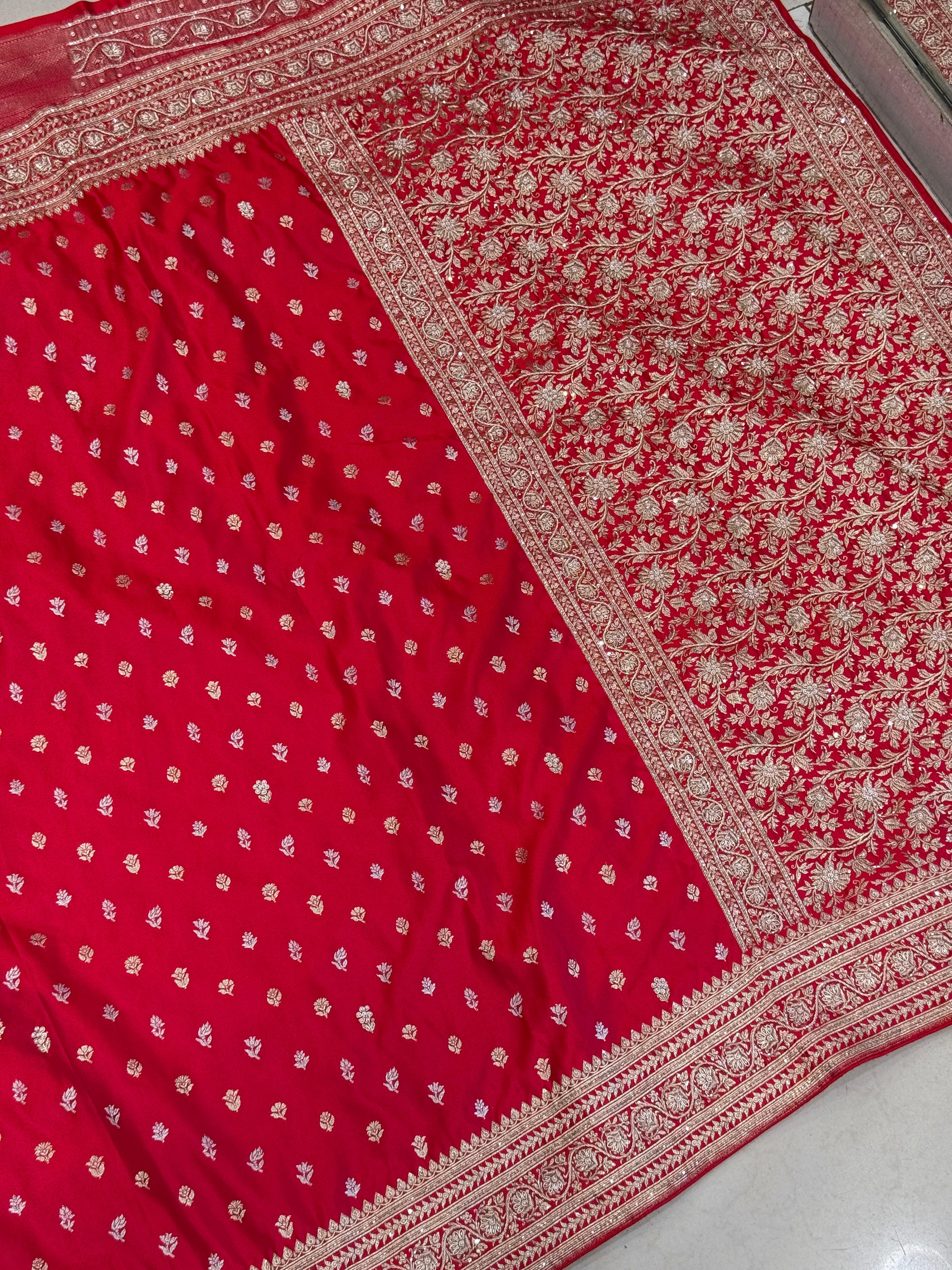 Red Banarasi Silk Sona Rupa Hand Embroidery Saree