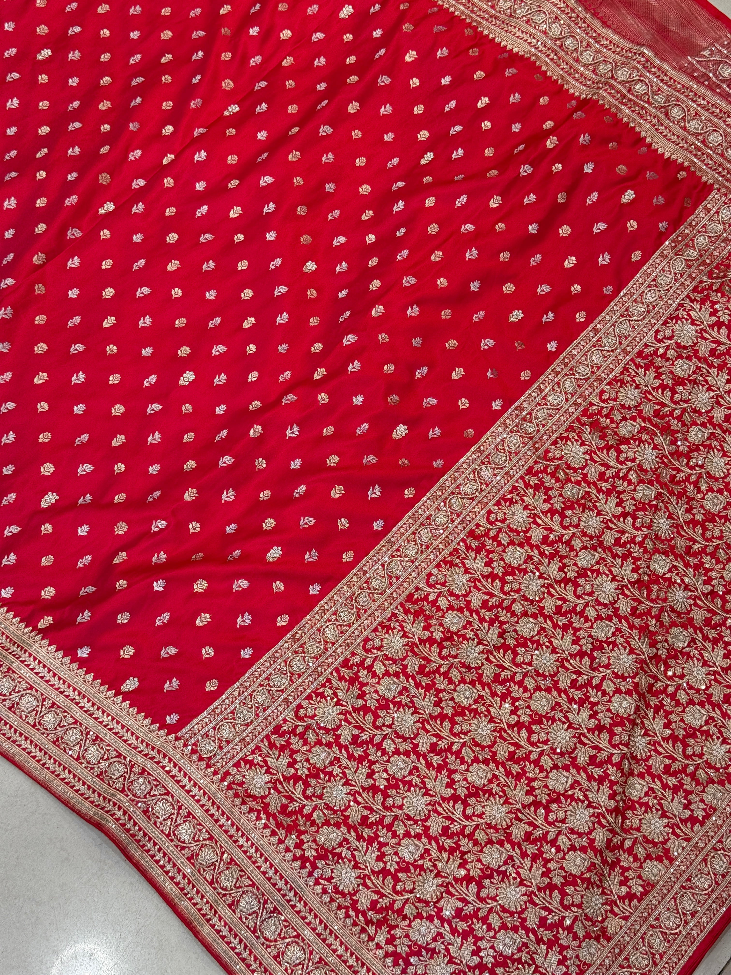 Red Banarasi Silk Sona Rupa Hand Embroidery Saree