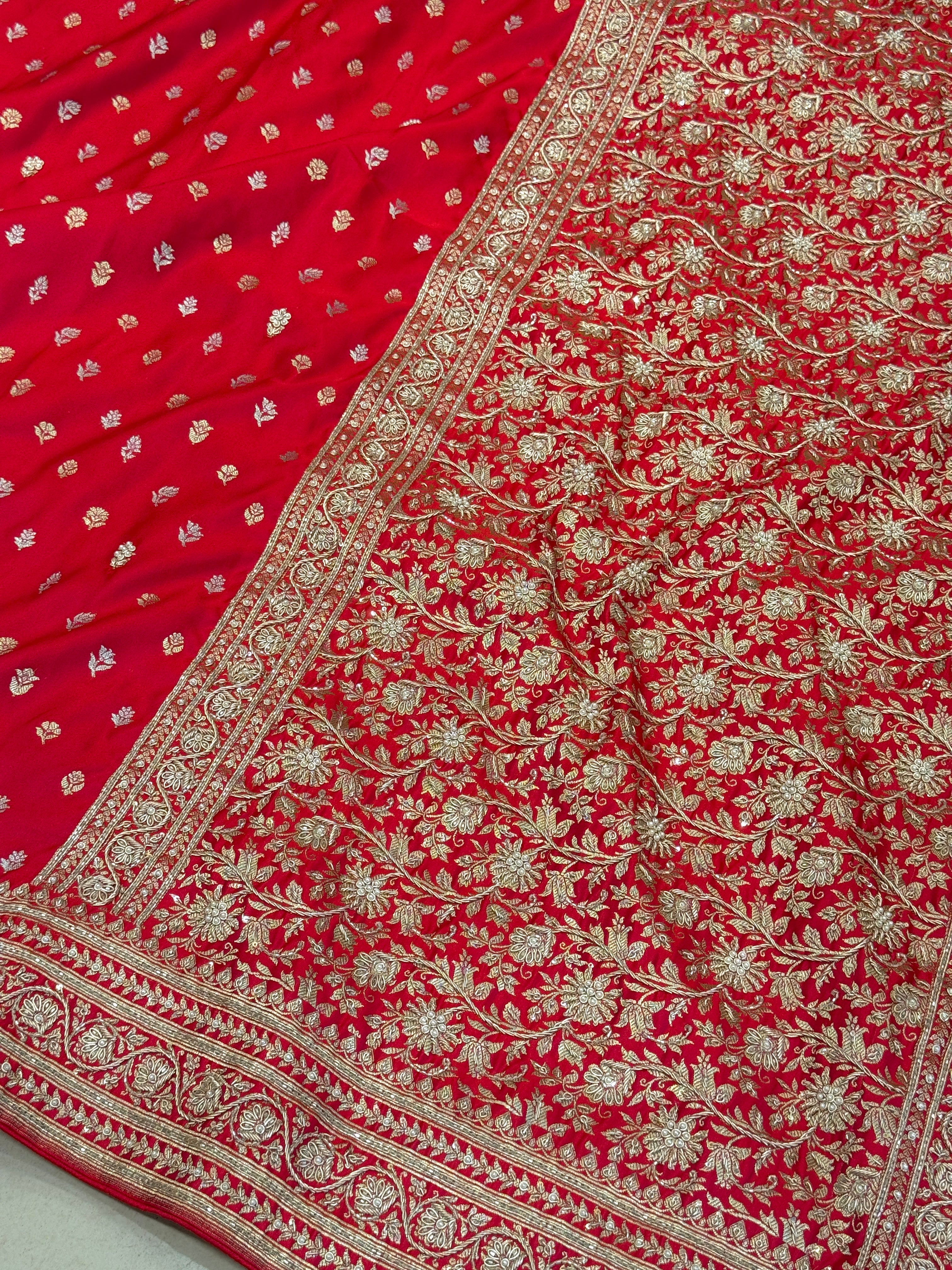 Red Banarasi Silk Sona Rupa Hand Embroidery Saree