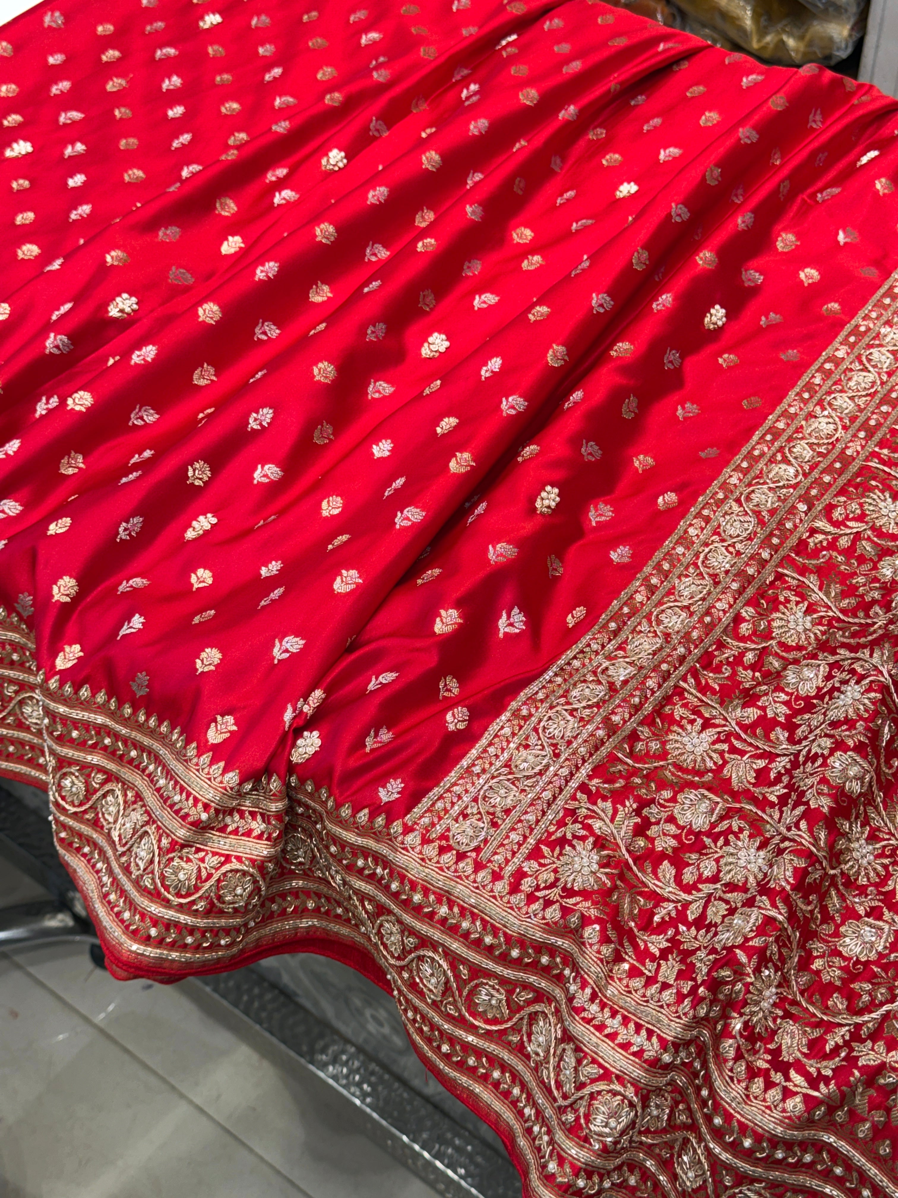 Red Banarasi Silk Sona Rupa Hand Embroidery Saree
