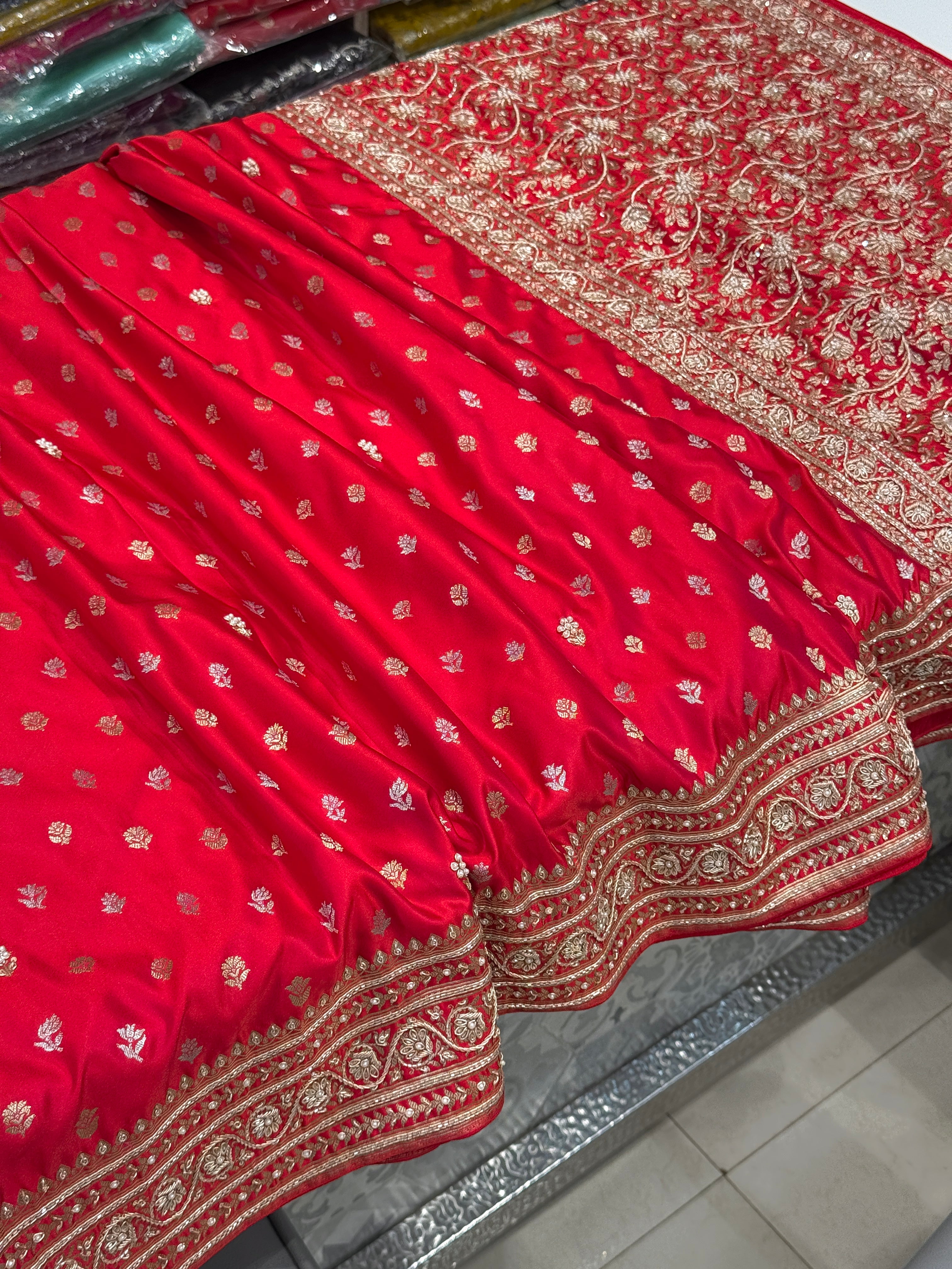 Red Banarasi Silk Sona Rupa Hand Embroidery Saree