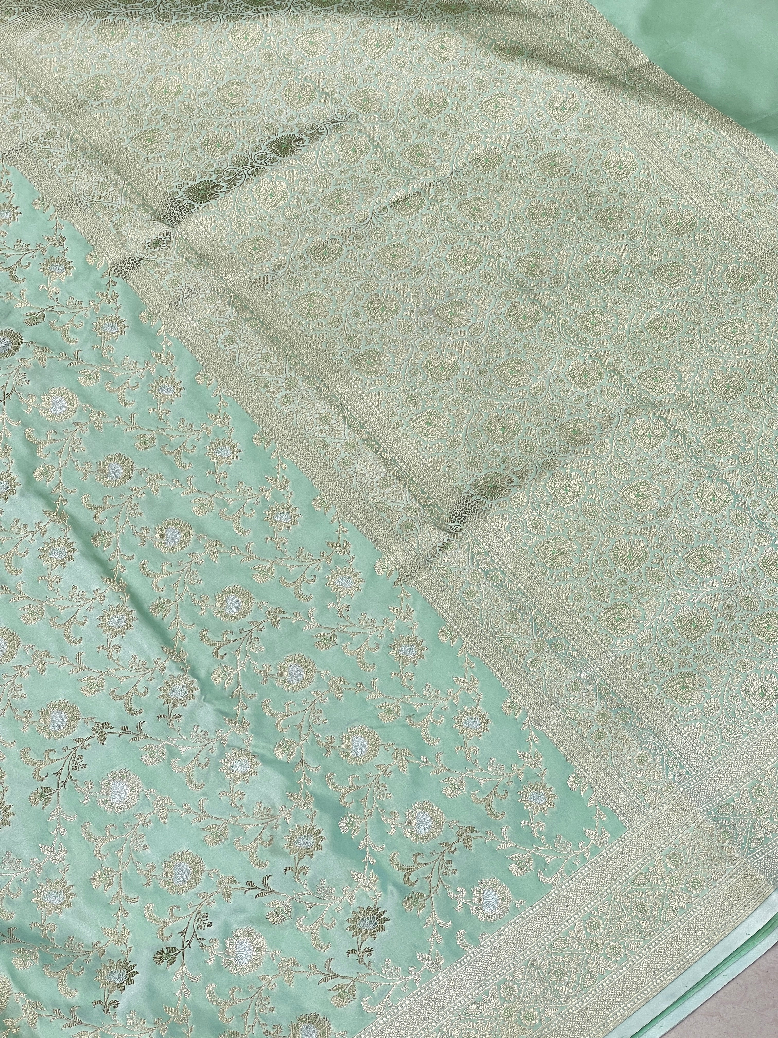 Pista Green Banarasi Silk Small Jaal Saree