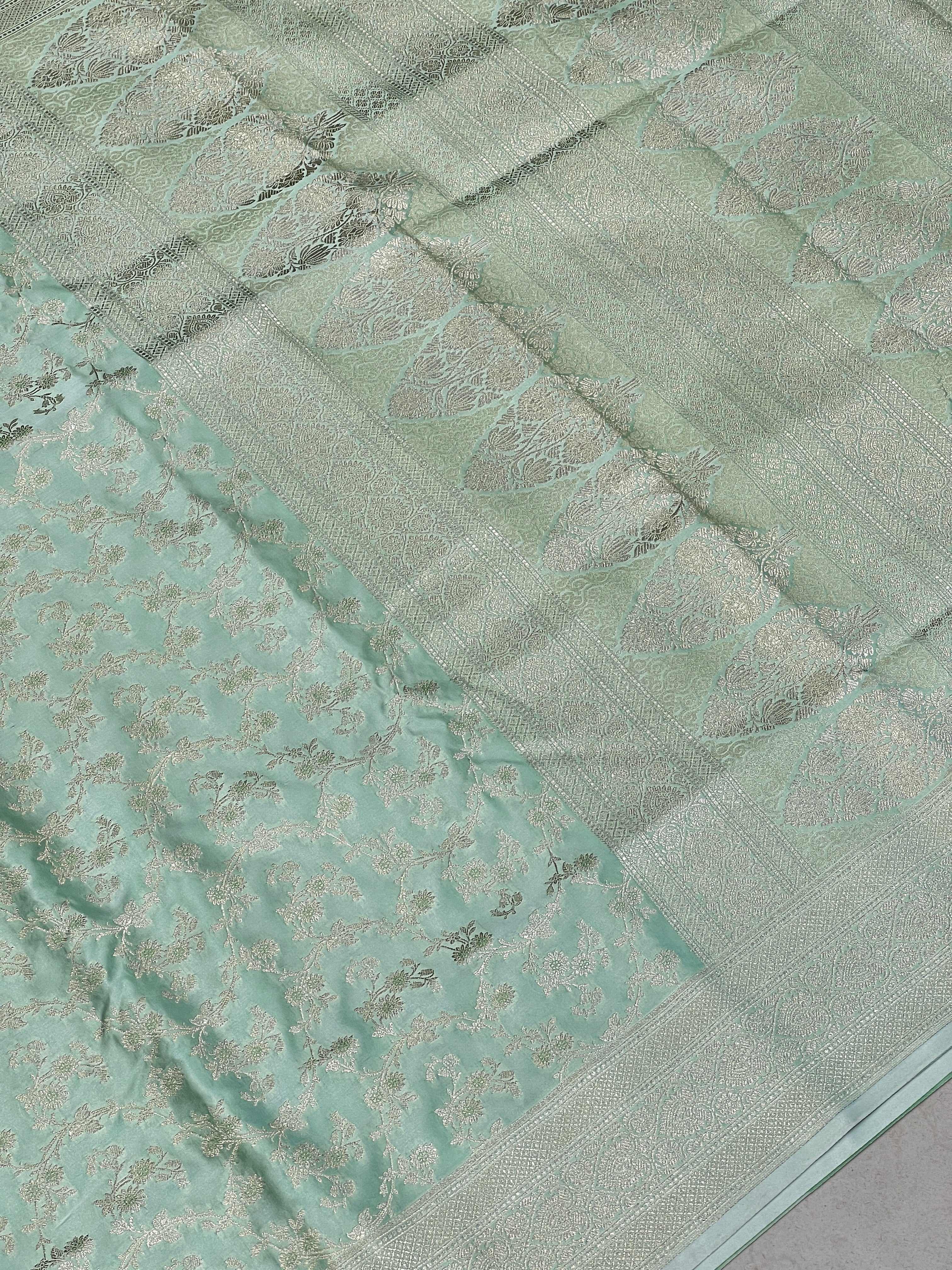 Pista Green Banarasi Silk Heart Border Saree
