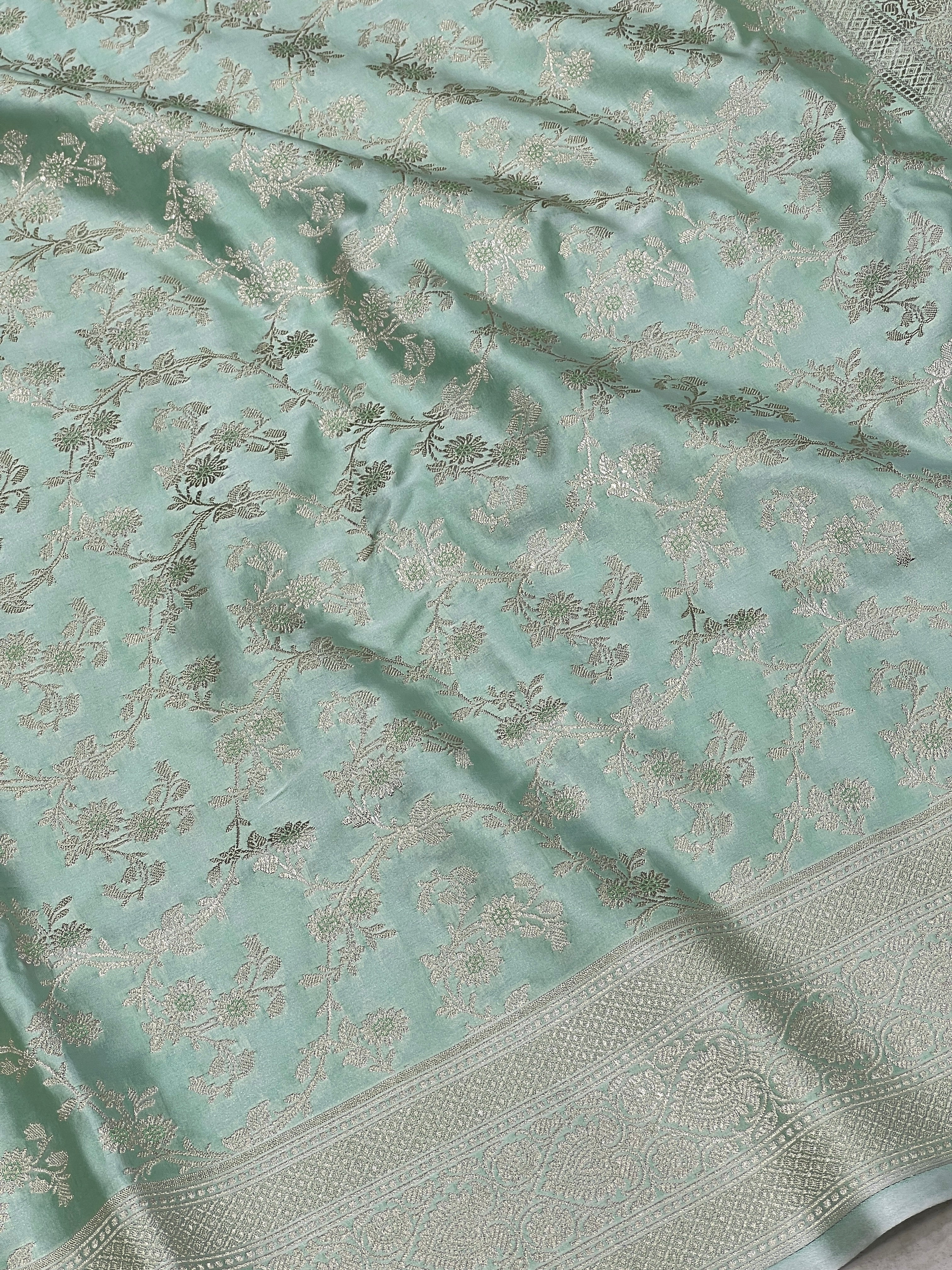 Pista Green Banarasi Silk Heart Border Saree