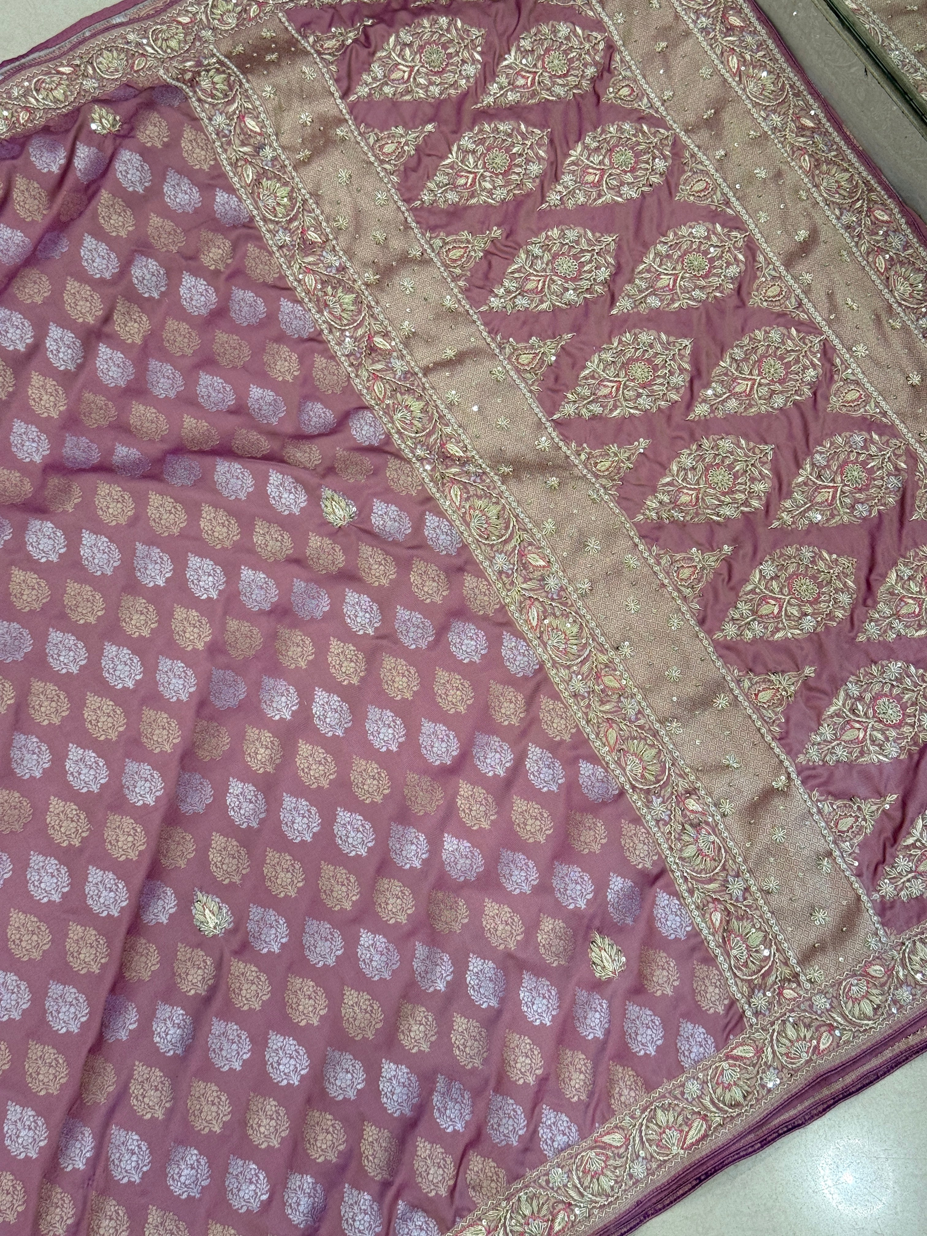 Opera Mauve Banarasi Silk Zardozi Hand Embroidery Saree