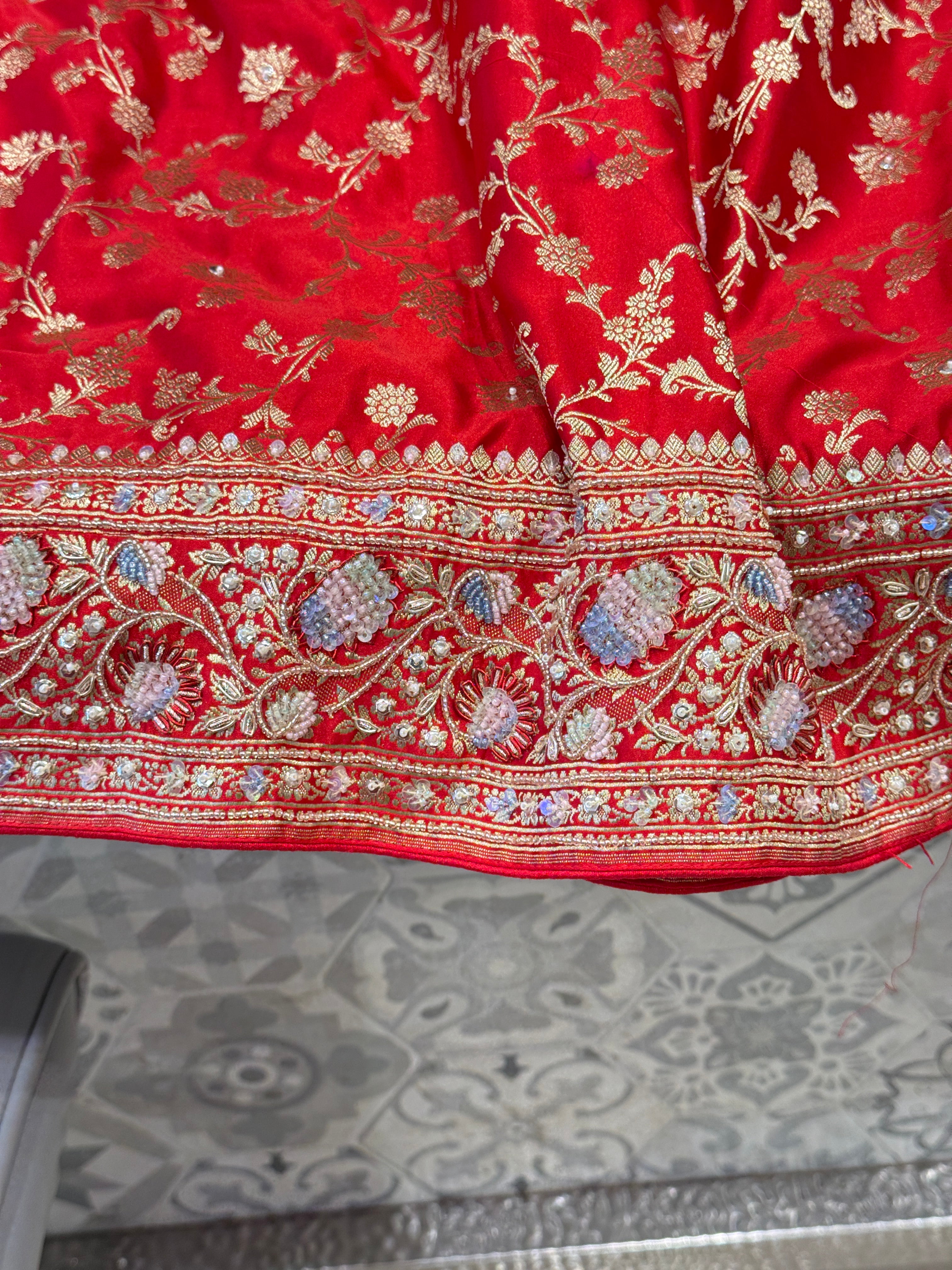 Red Banarasi Upside Down Border Fancy Embroidery Saree