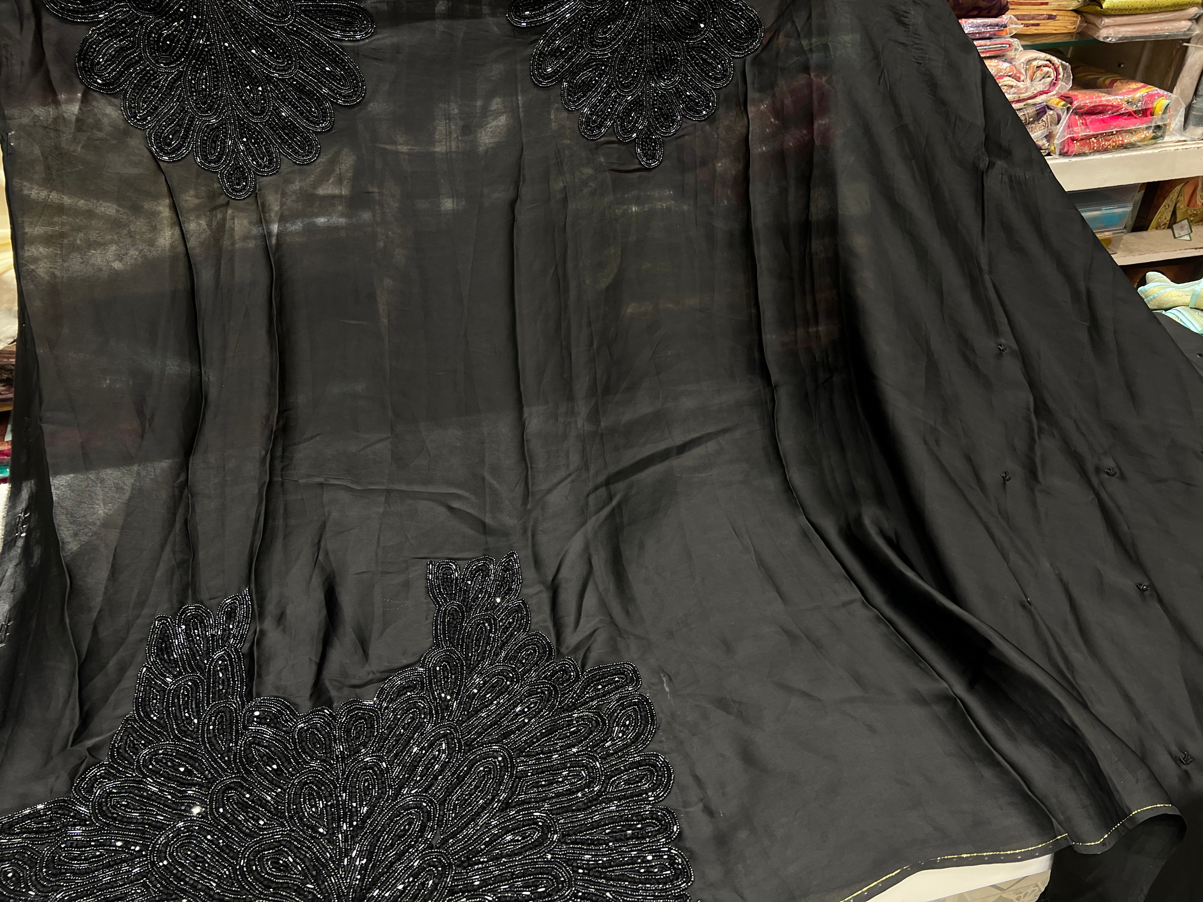 Black Satin Heavy Blouse Saree