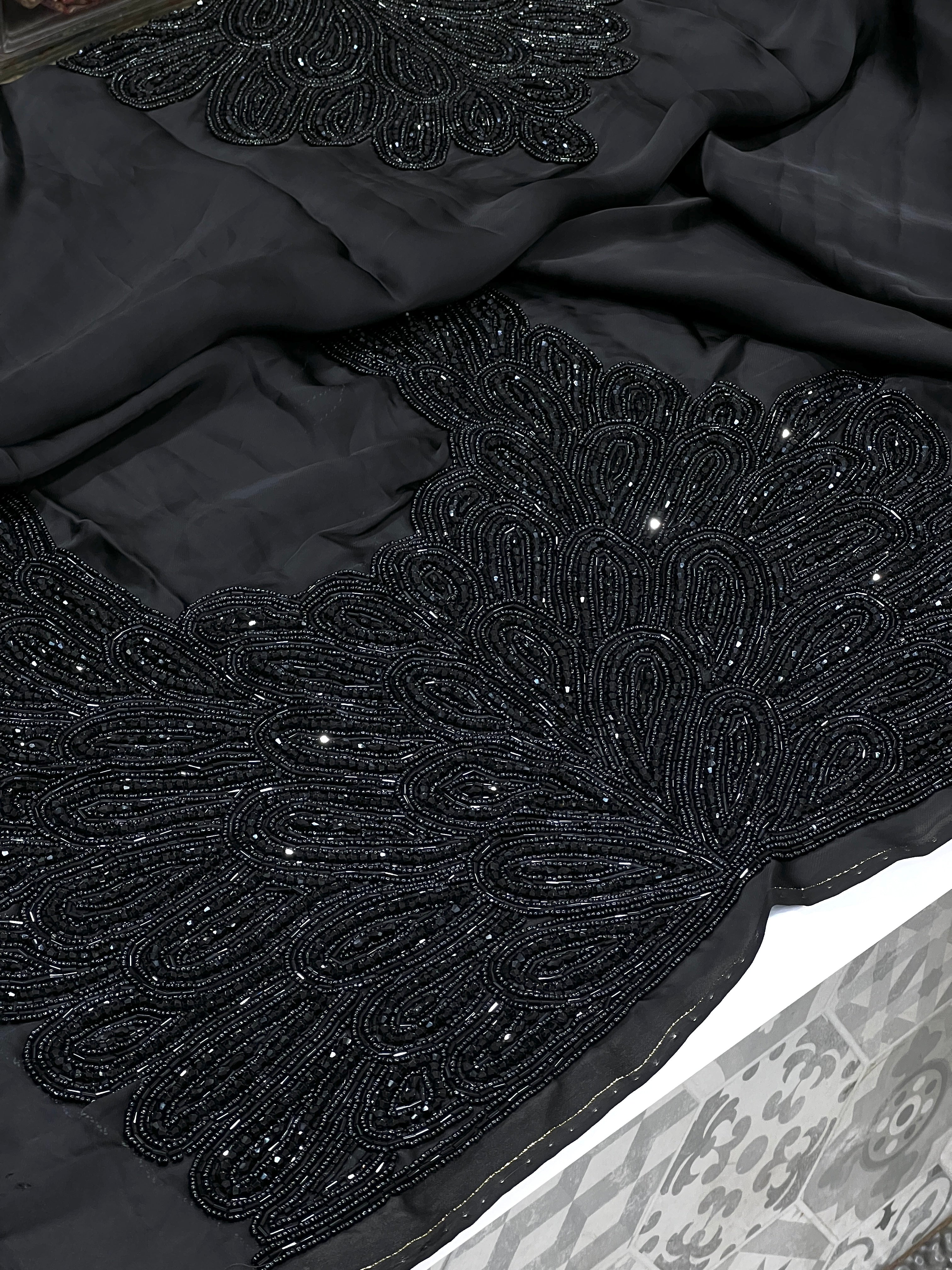 Black Satin Heavy Blouse Saree