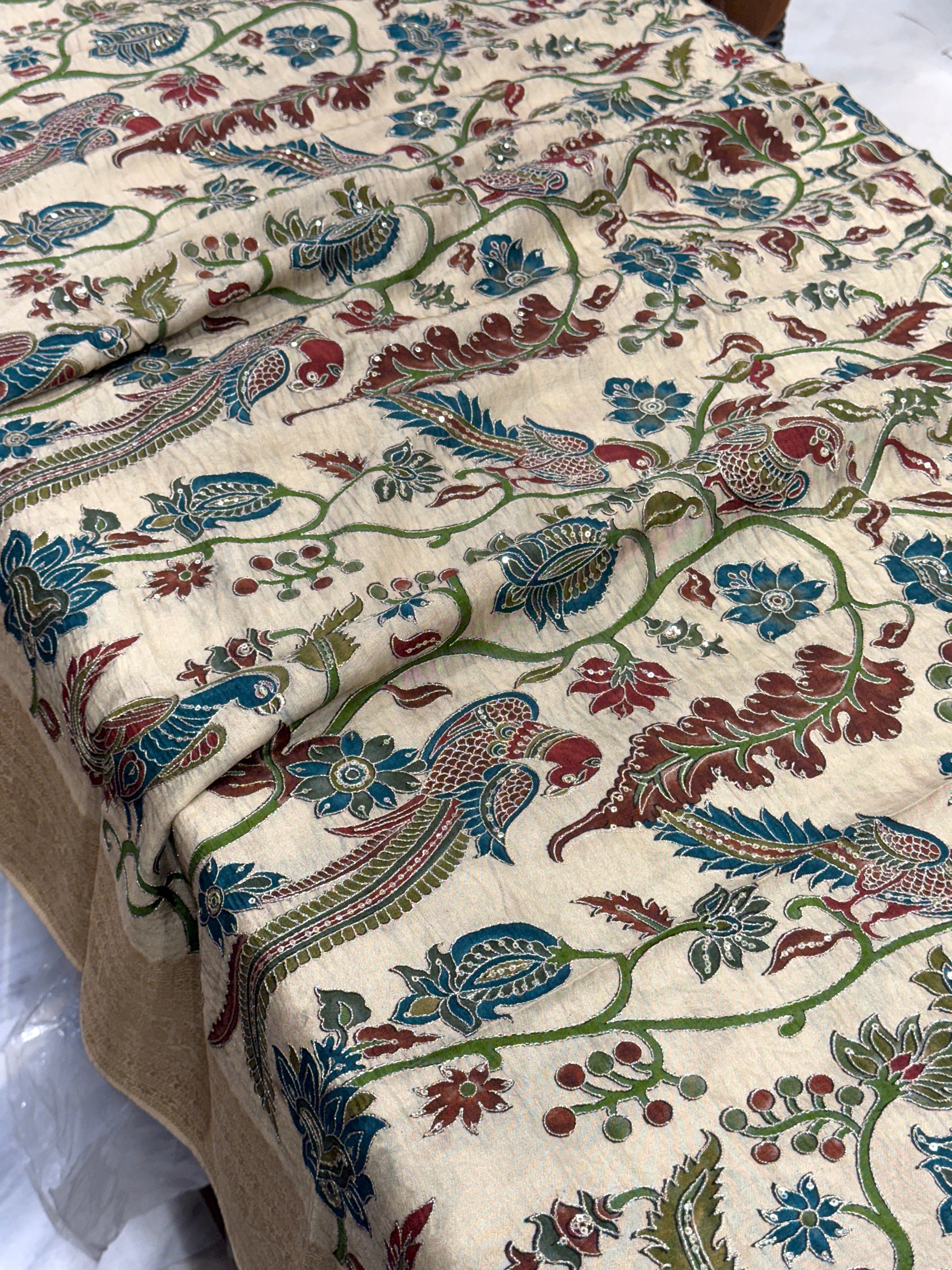 Beige Munga Silk Kalamkari Saree