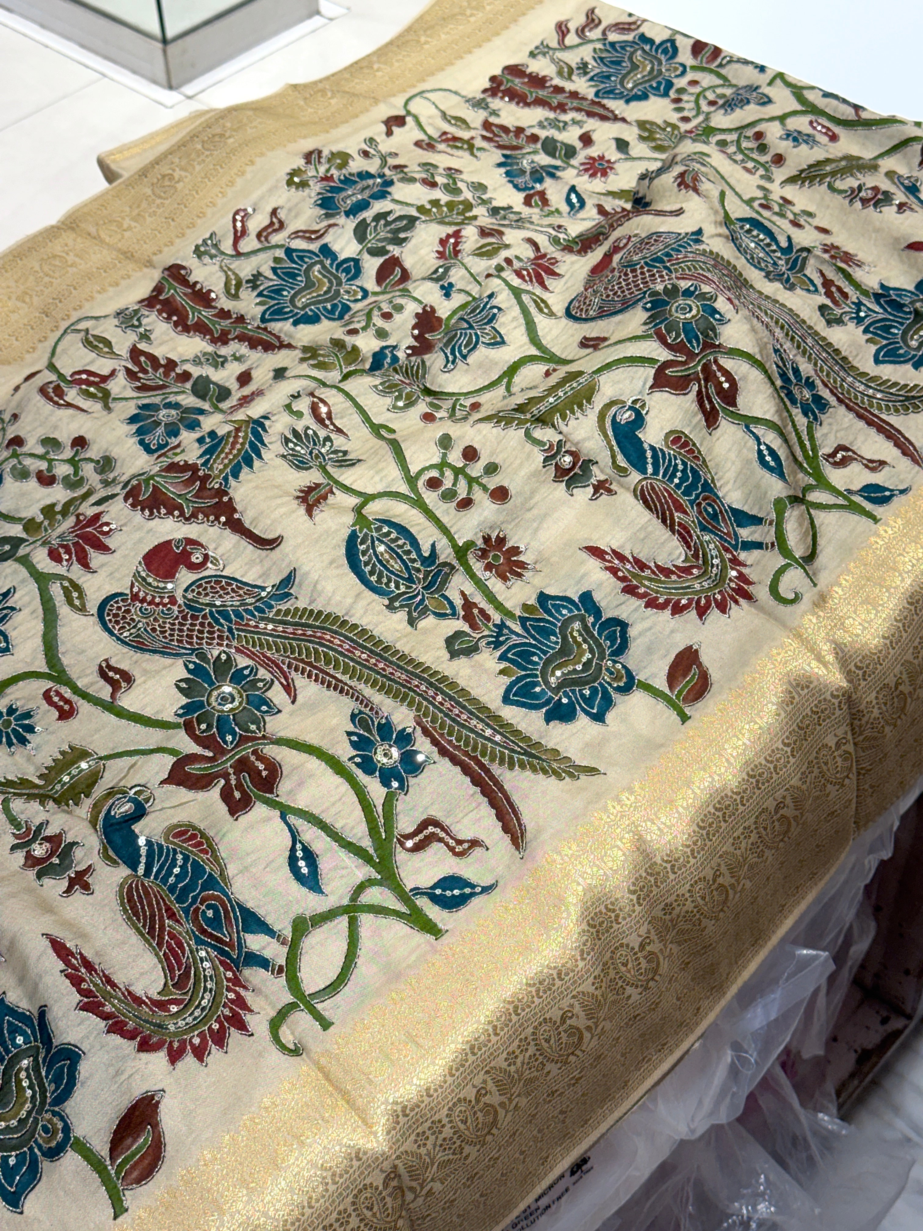 Beige Munga Silk Kalamkari Saree