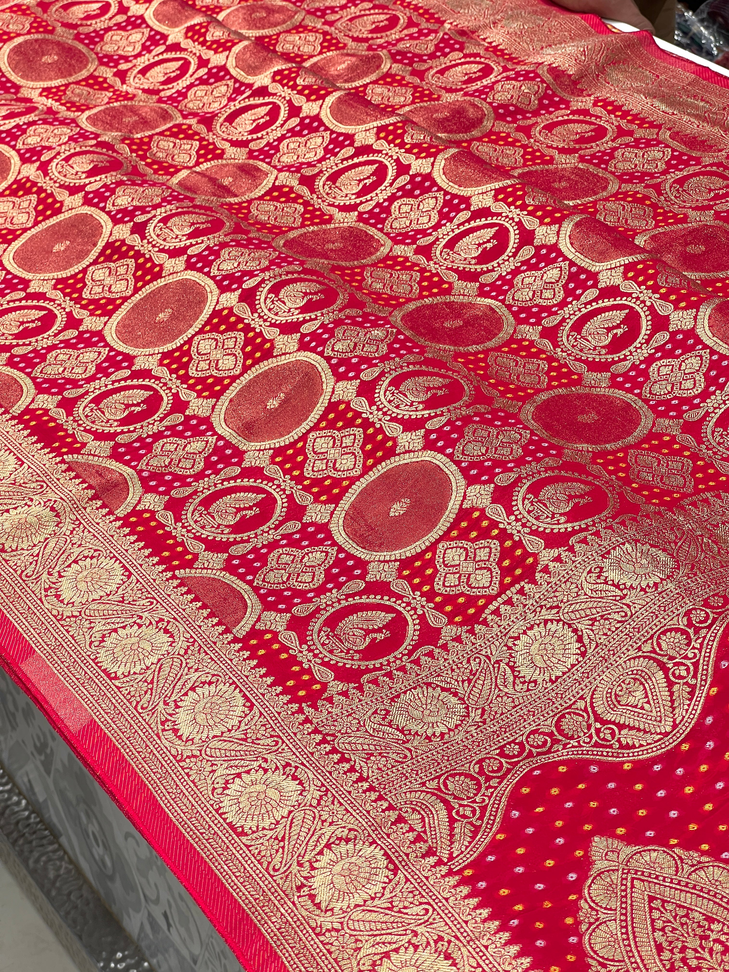Reddish Pink Georgette Peacock Theme Saree