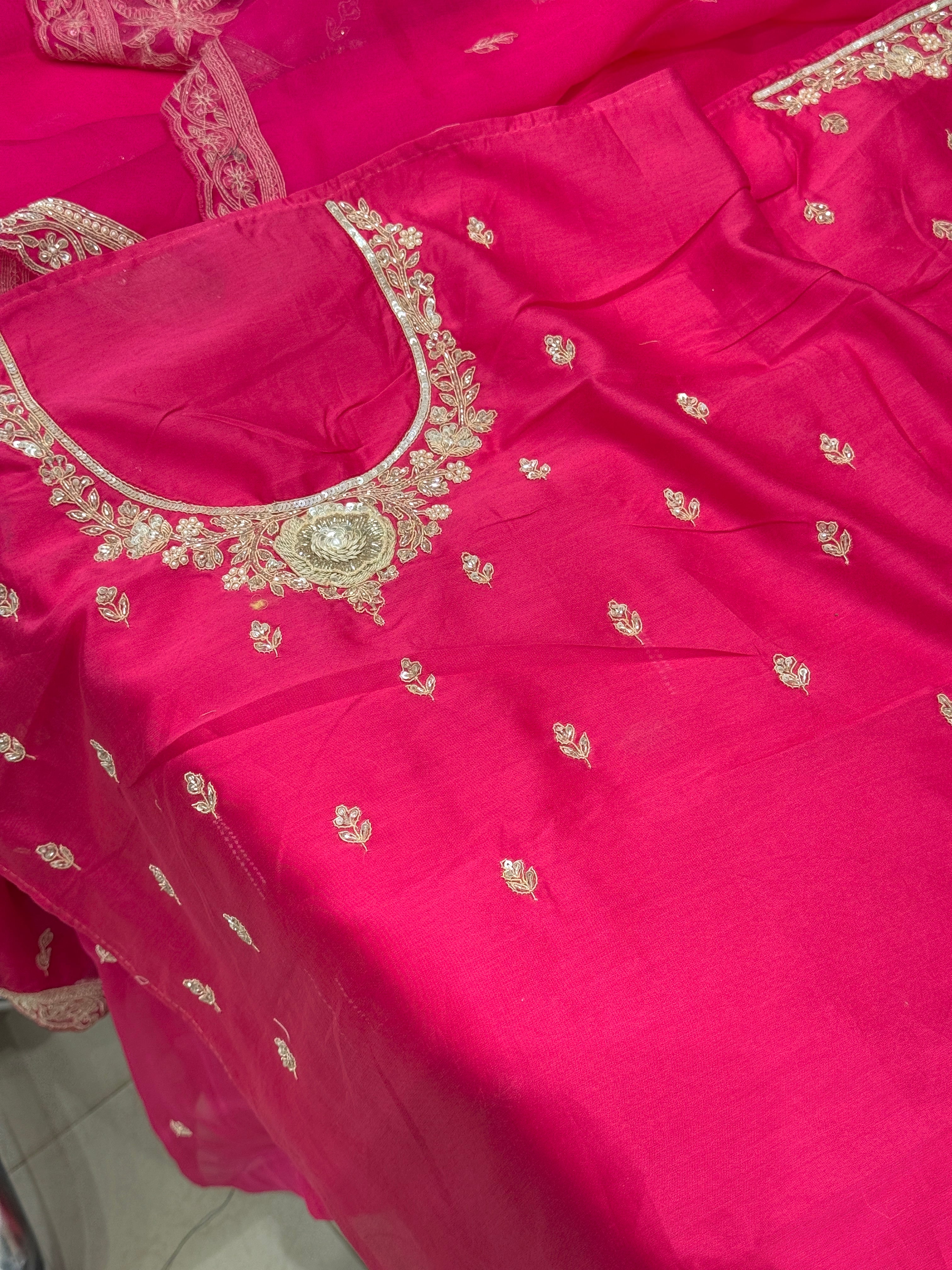 Rani Organza Zardozi Hand Embroidery Saree