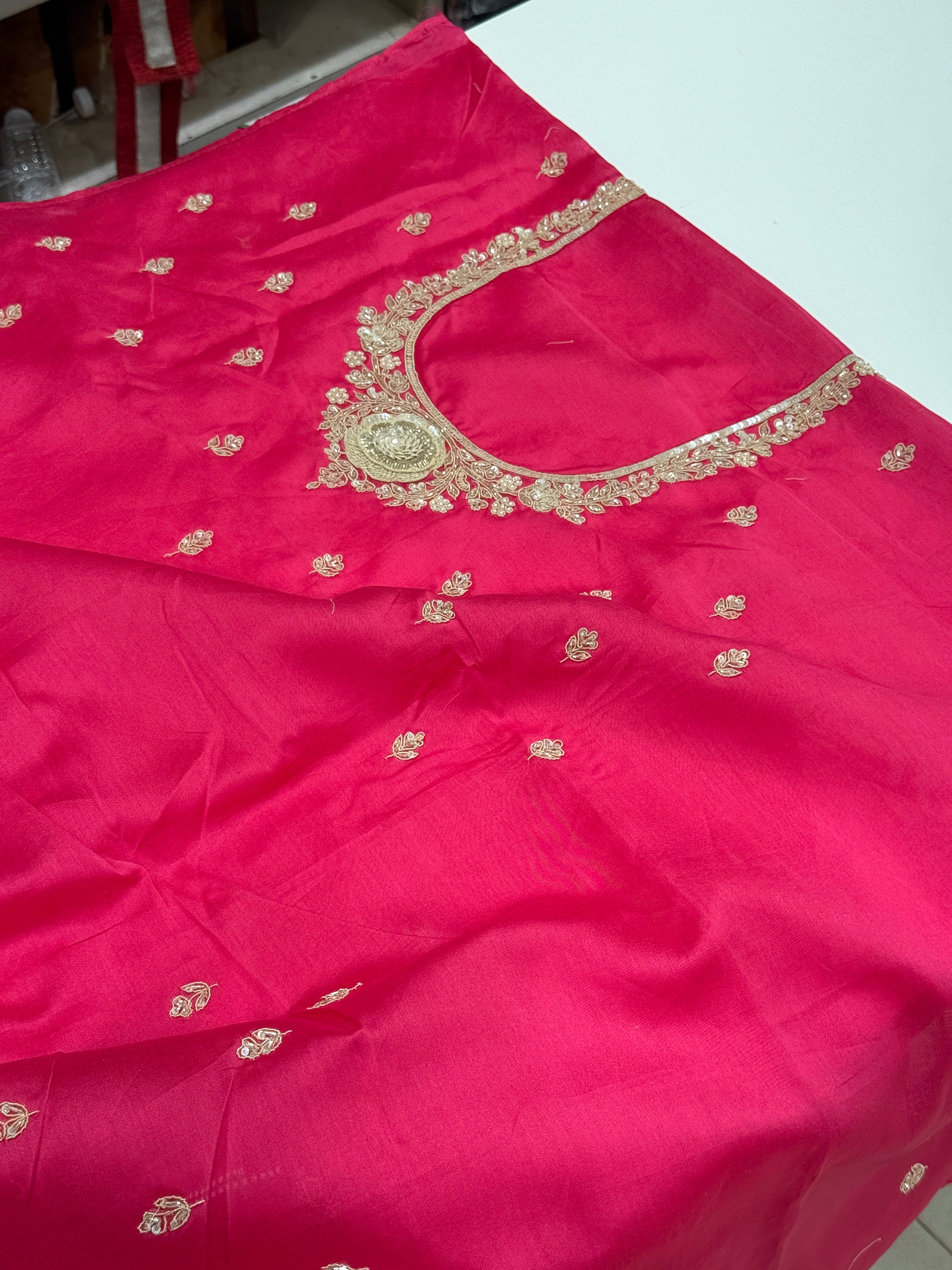 Rani Organza Zardozi Hand Embroidery Saree