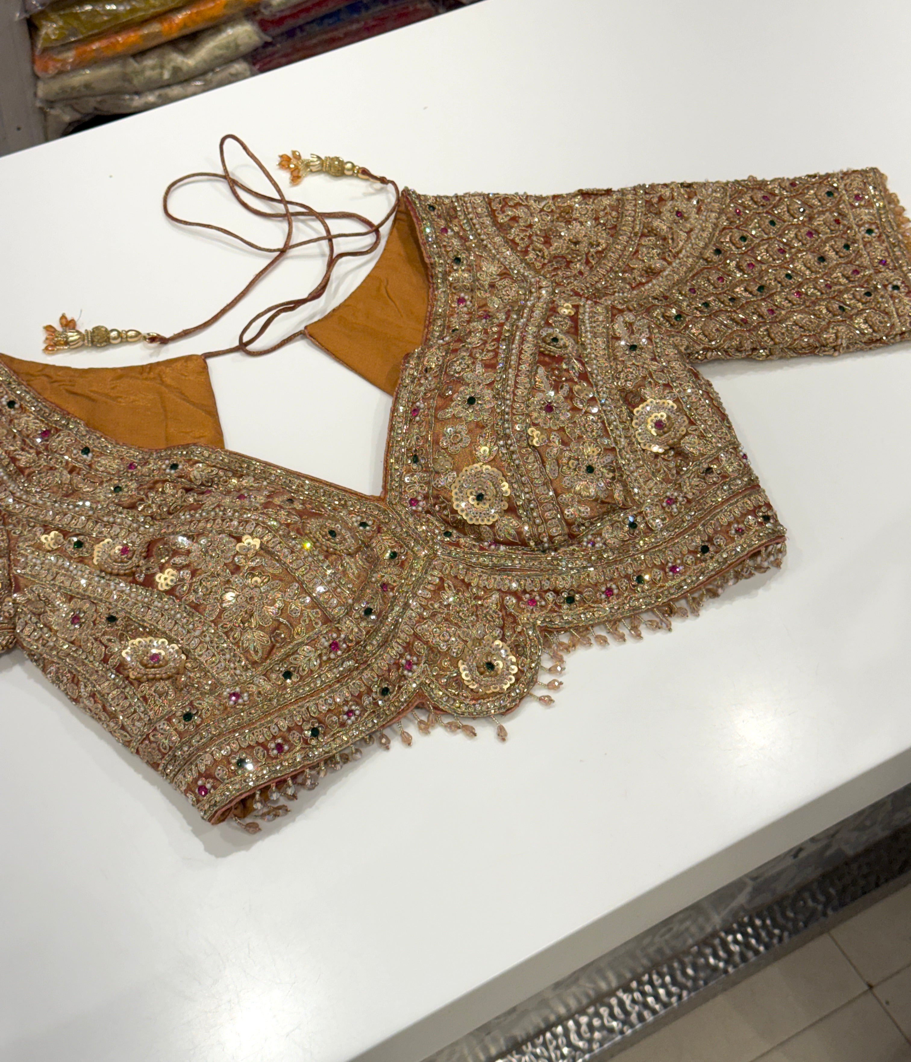 Golden Red Tissue Saree with Ready Blouse