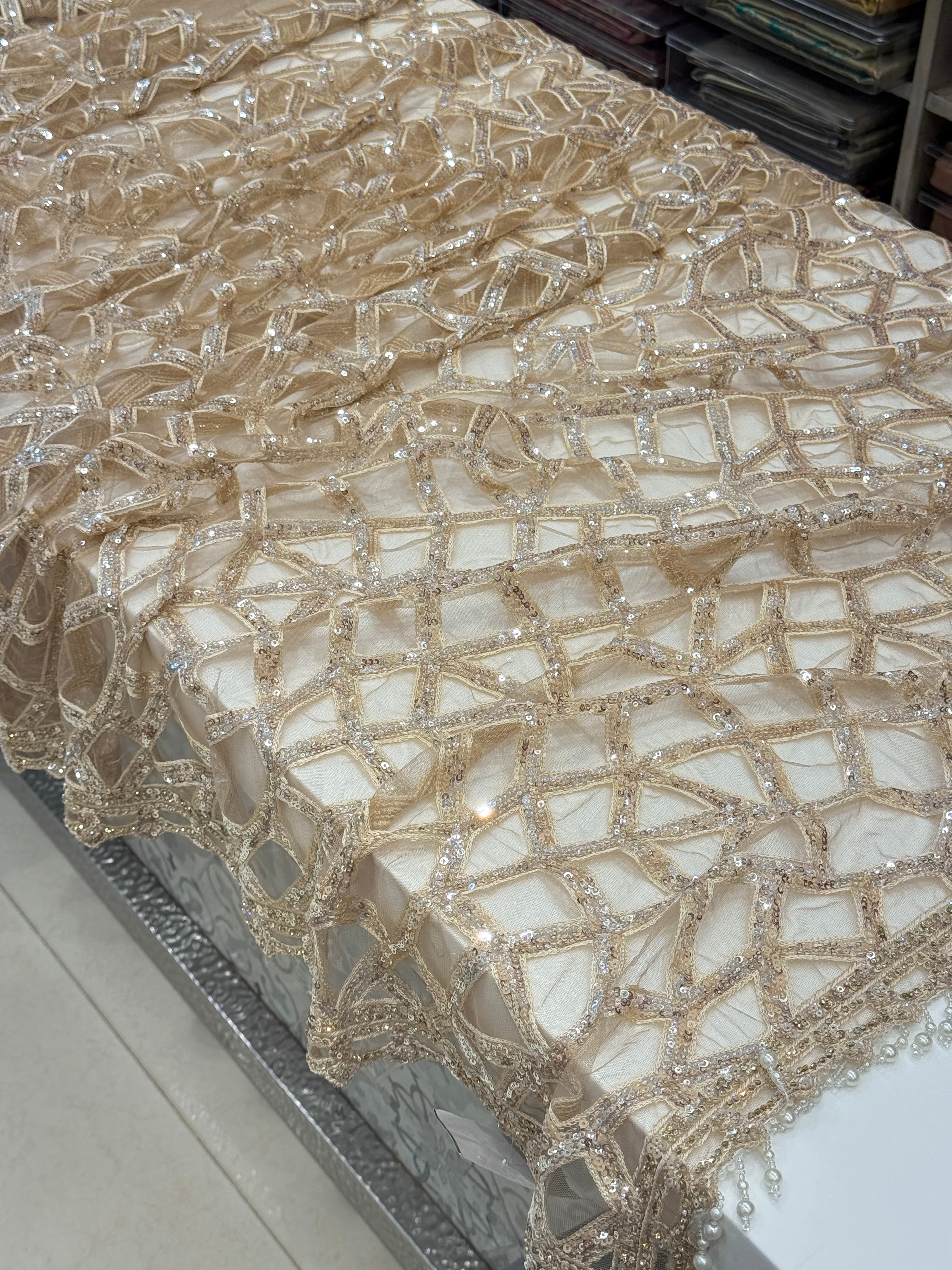 Golden Net Saree with Ready Blouse