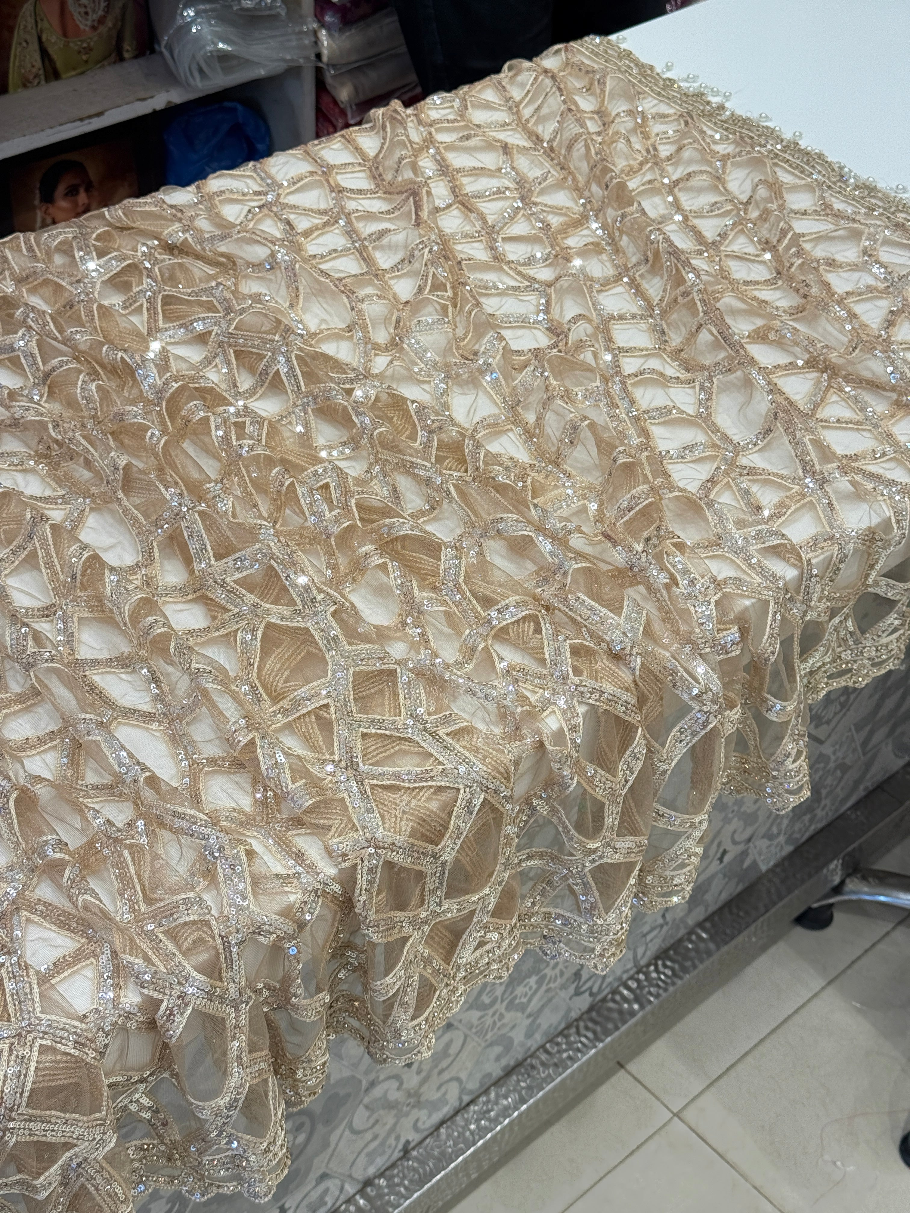 Golden Net Saree with Ready Blouse