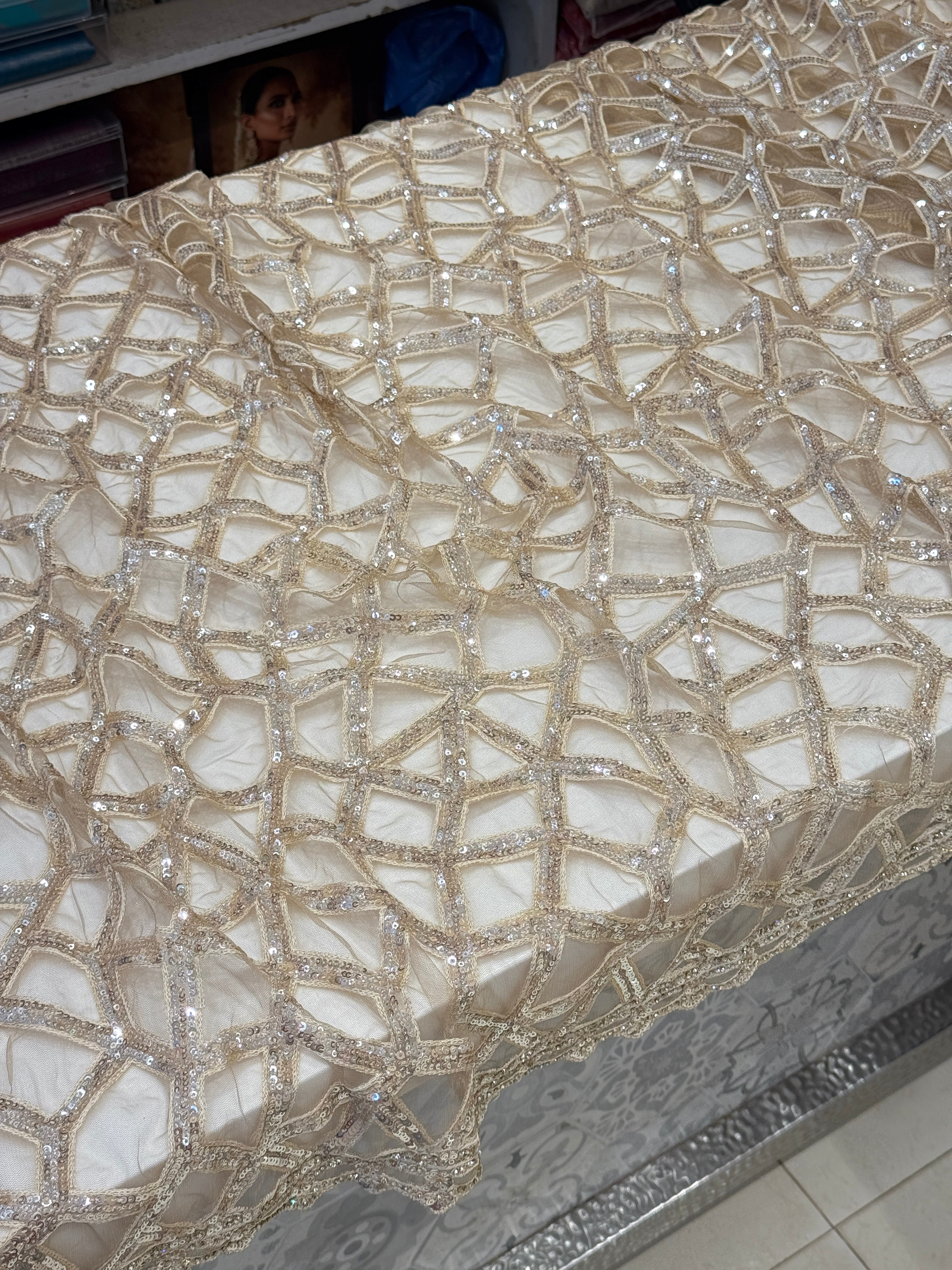 Golden Net Saree with Ready Blouse