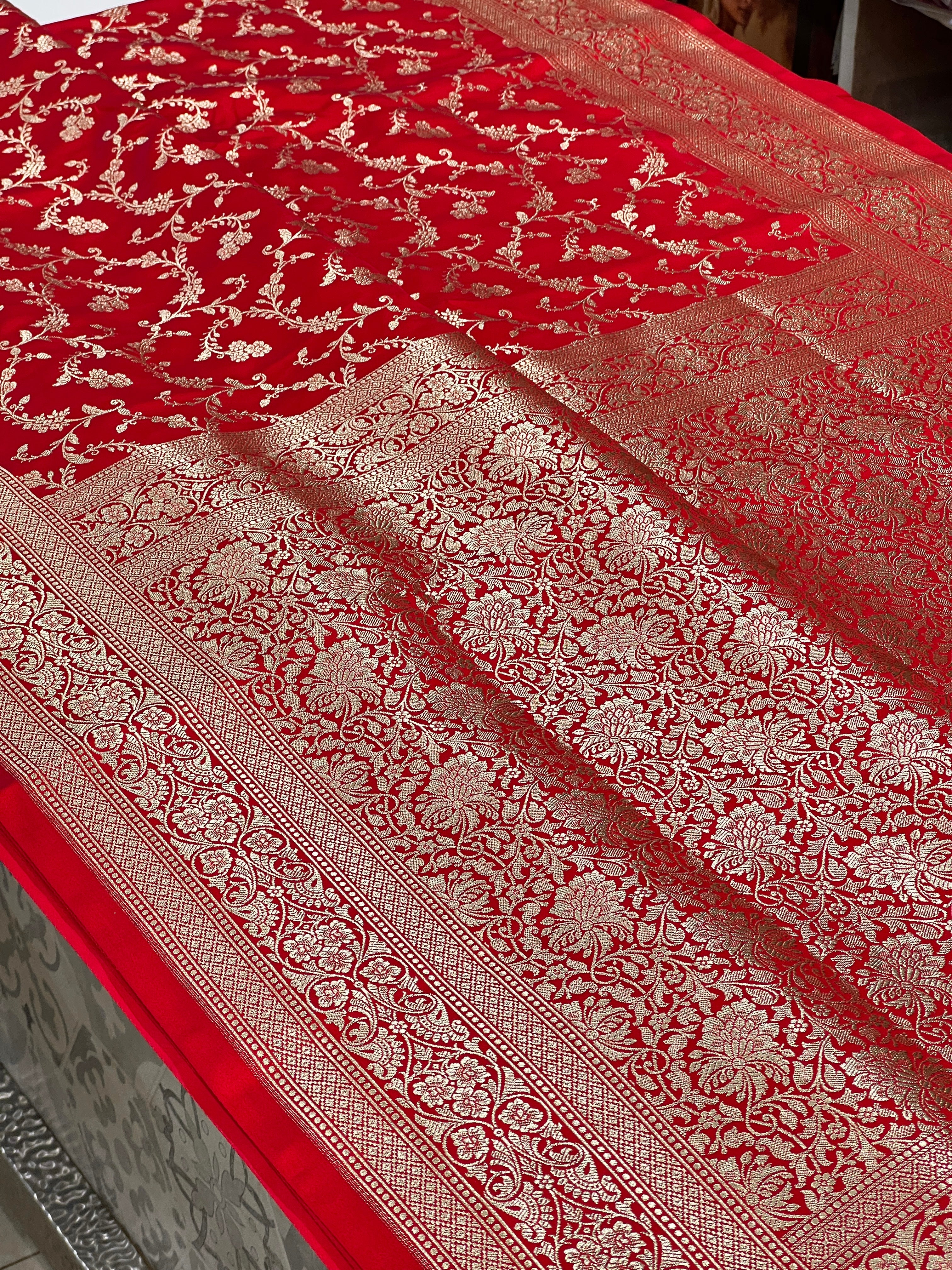 Red Banarasi Silk Floret Border Saree
