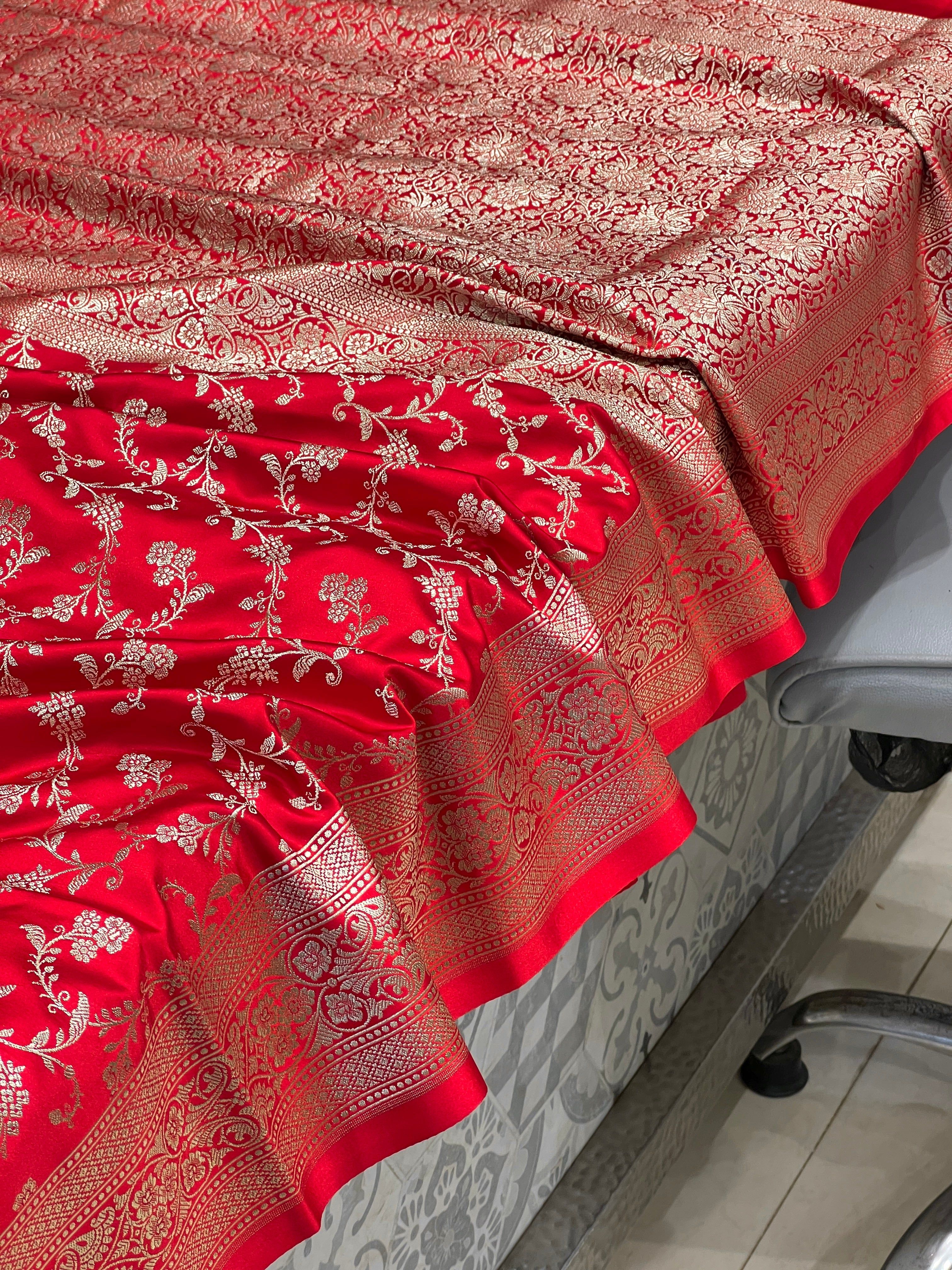Red Banarasi Silk Floret Border Saree