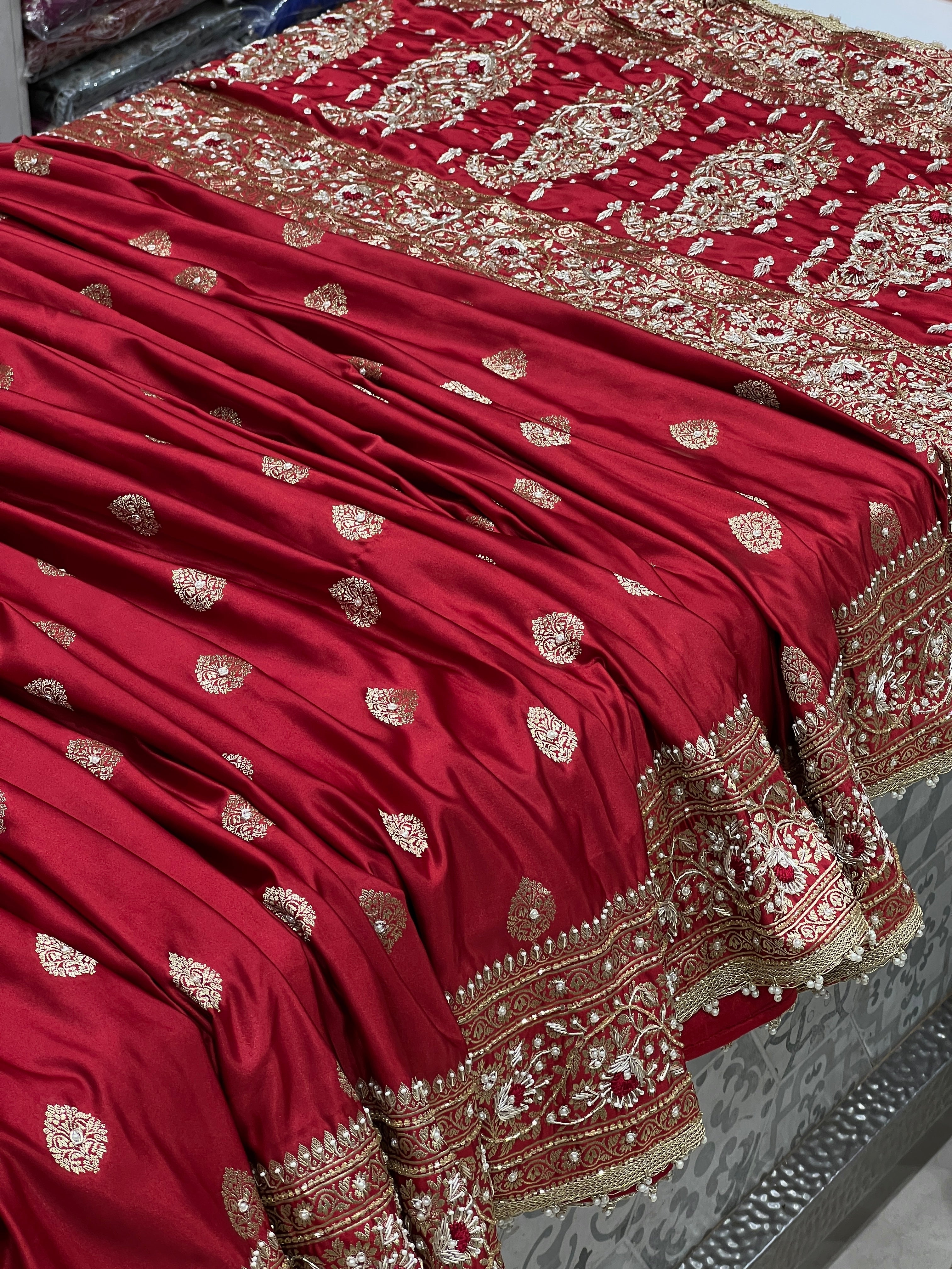 Maroon Banarasi Silk Butti Resham Hand Embroidery Saree