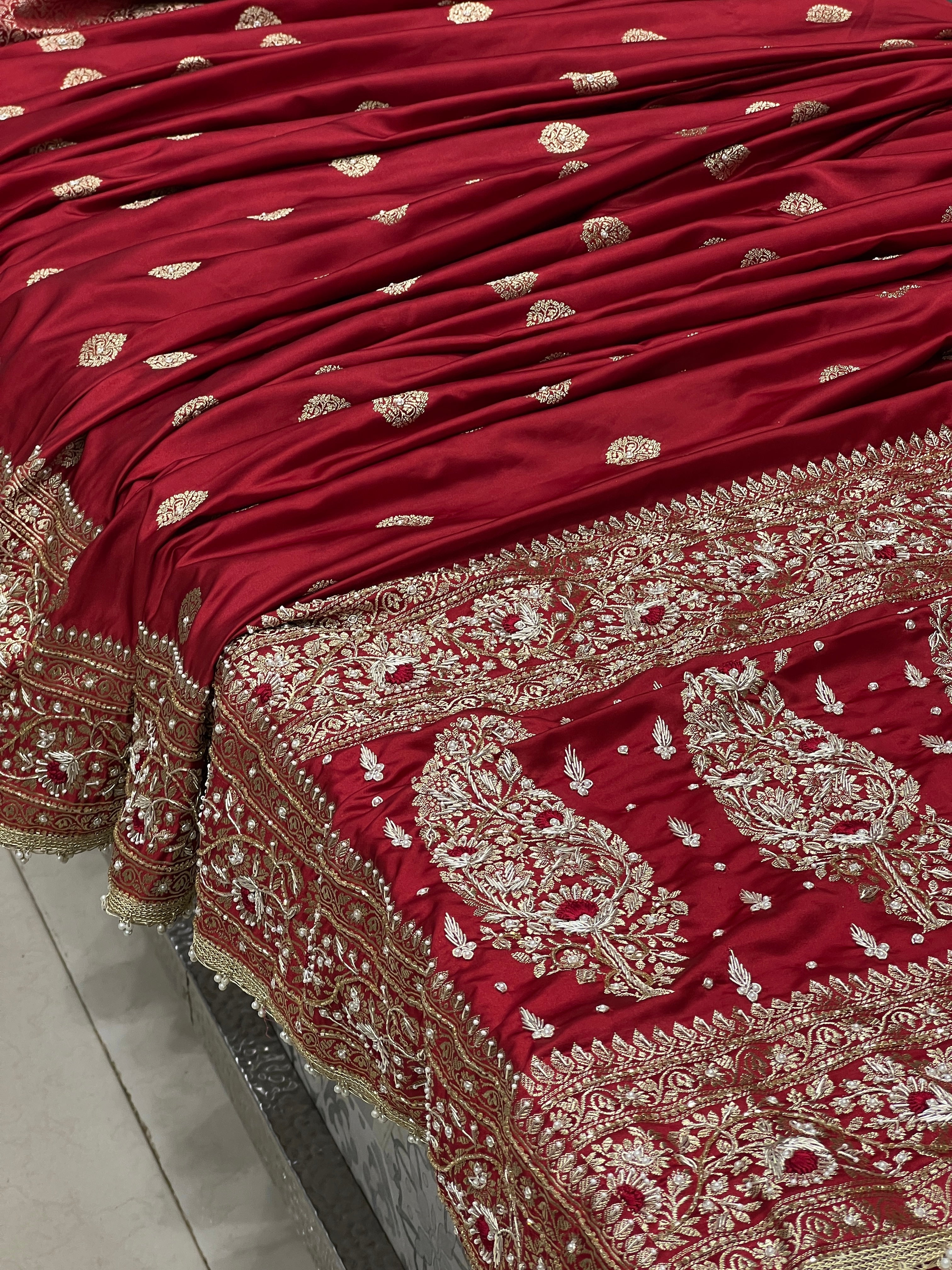 Maroon Banarasi Silk Butti Resham Hand Embroidery Saree
