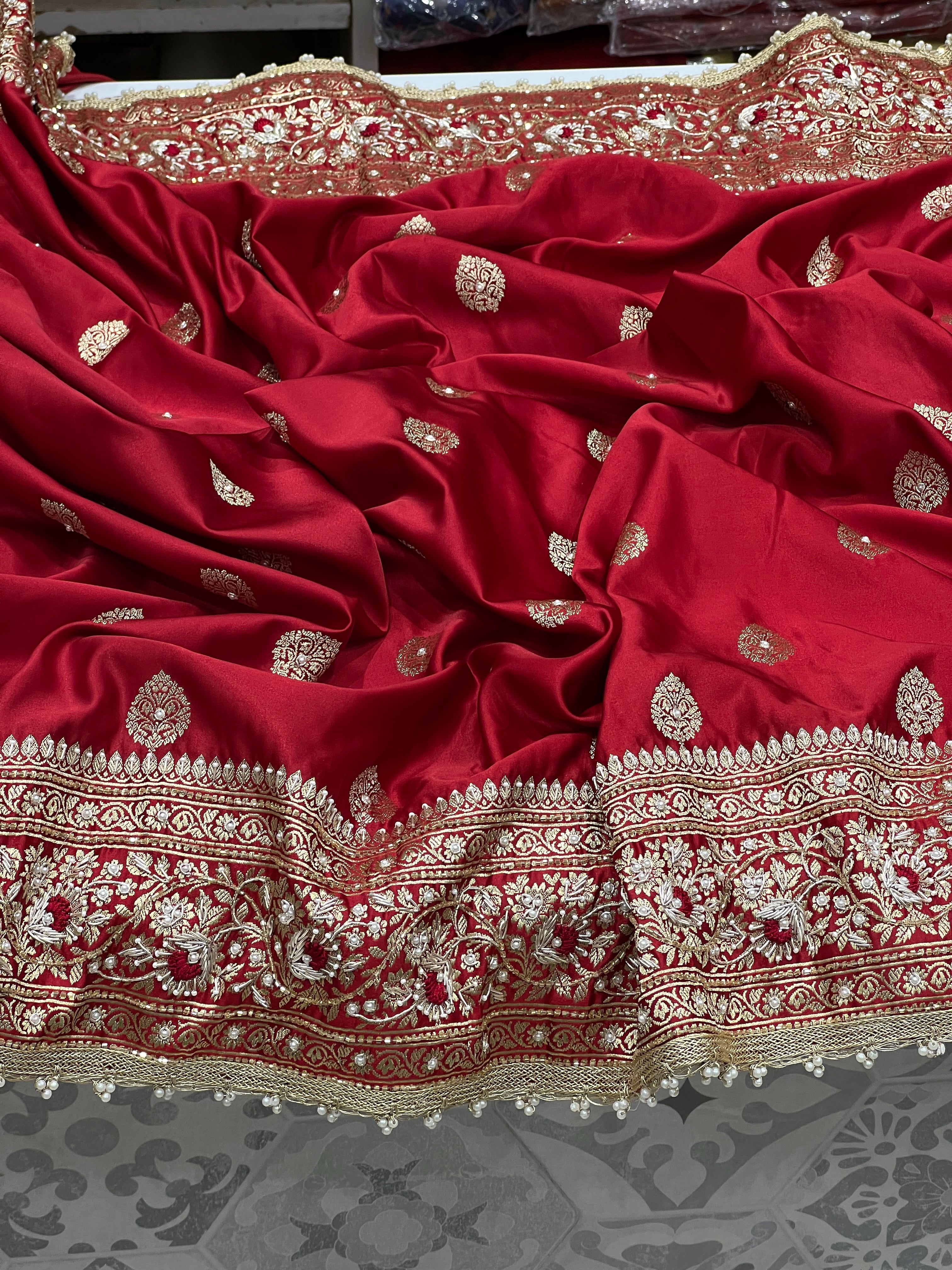 Maroon Banarasi Silk Butti Resham Hand Embroidery Saree