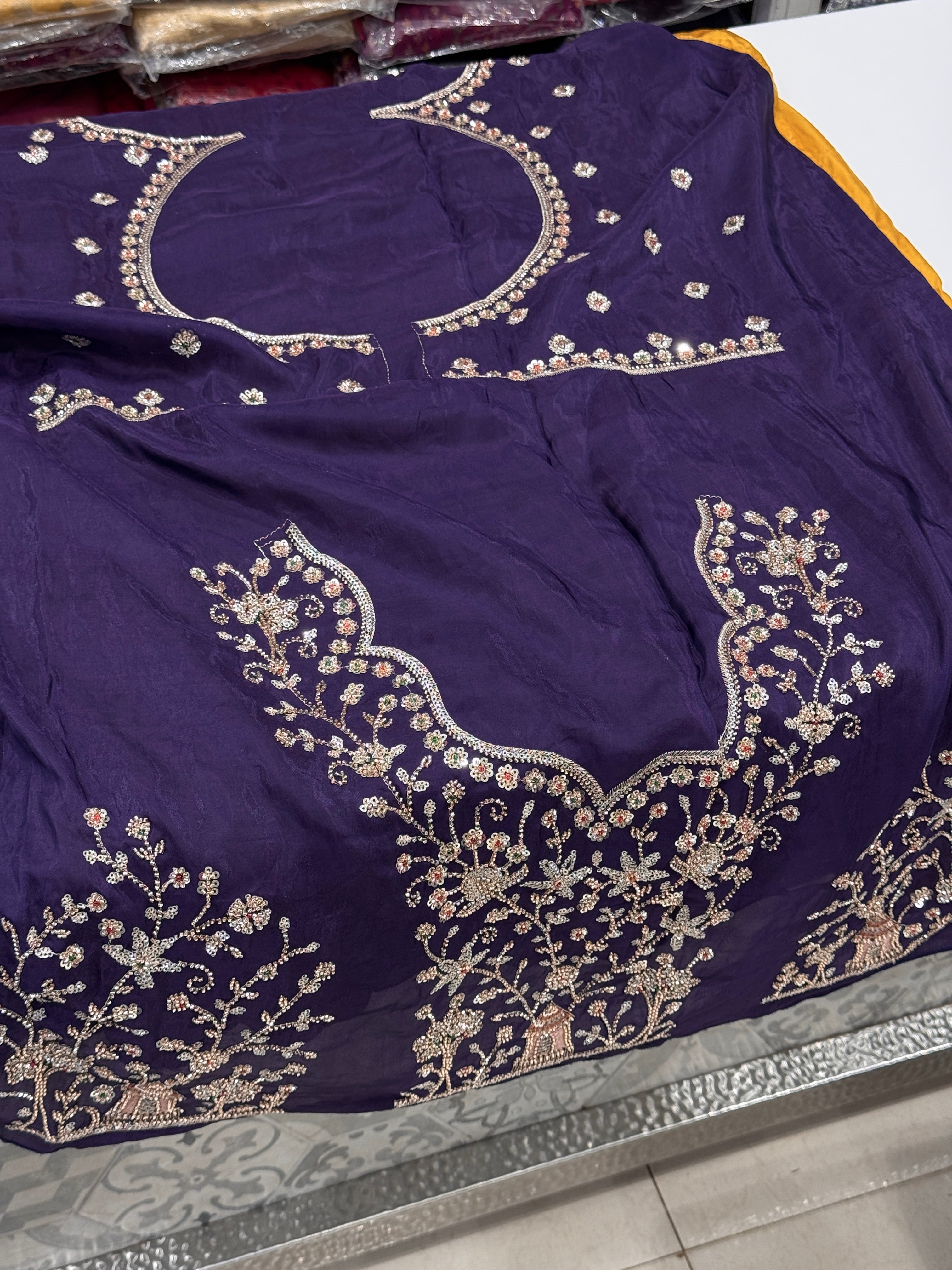 Yellow Satin Organza Embroidery Saree