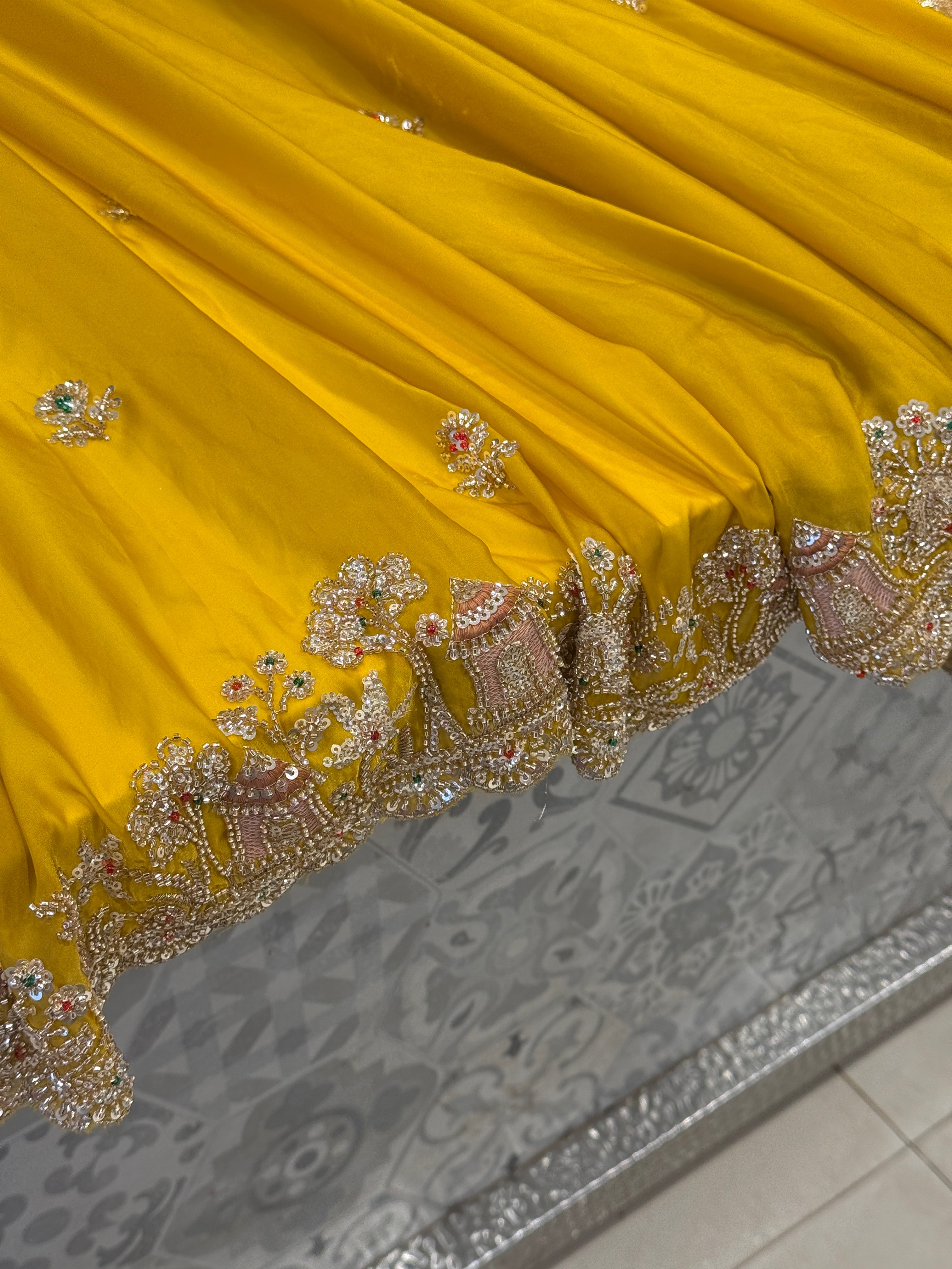 Yellow Satin Organza Embroidery Saree