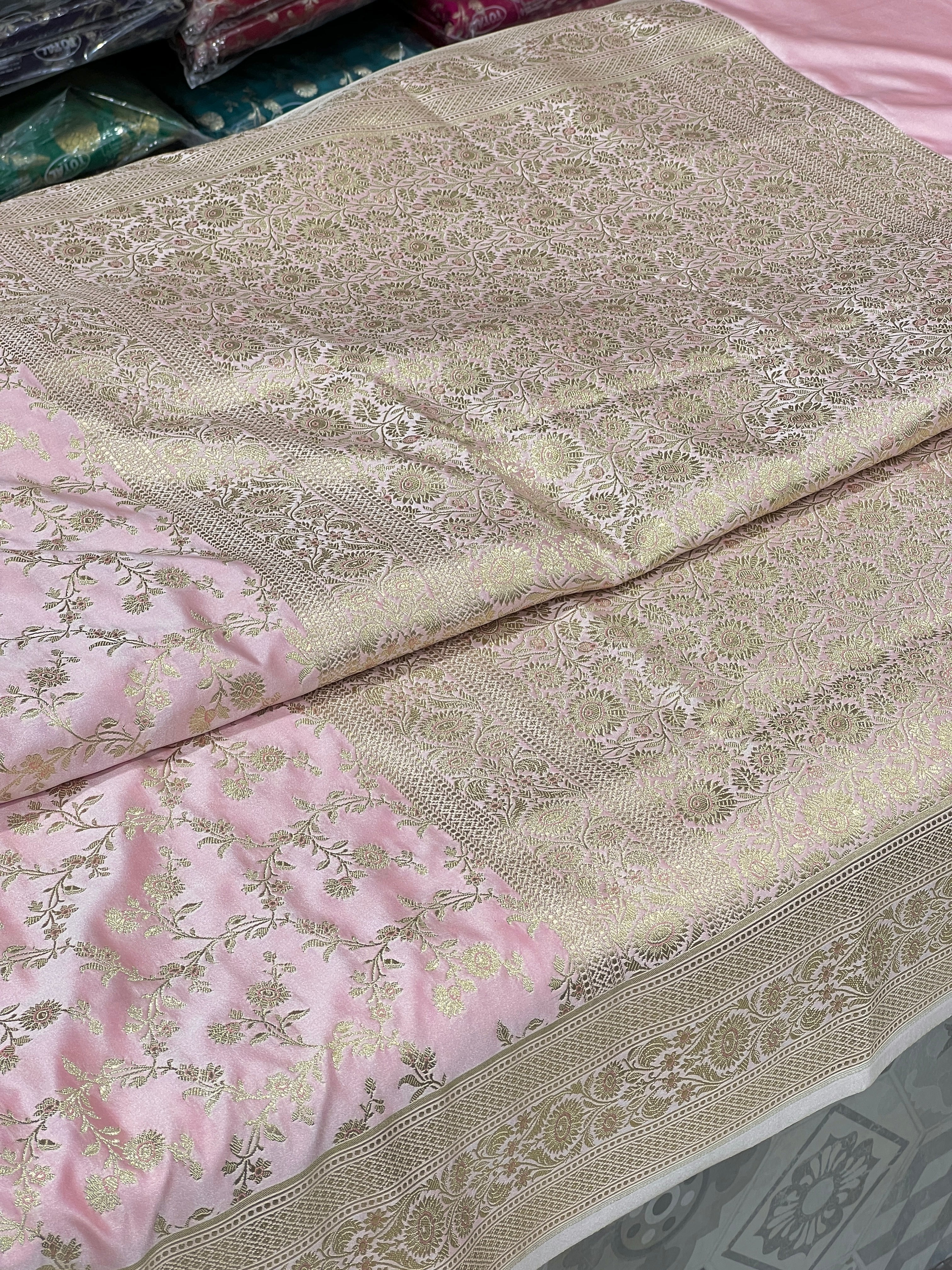 Pink Banarasi Silk Flower Border Saree