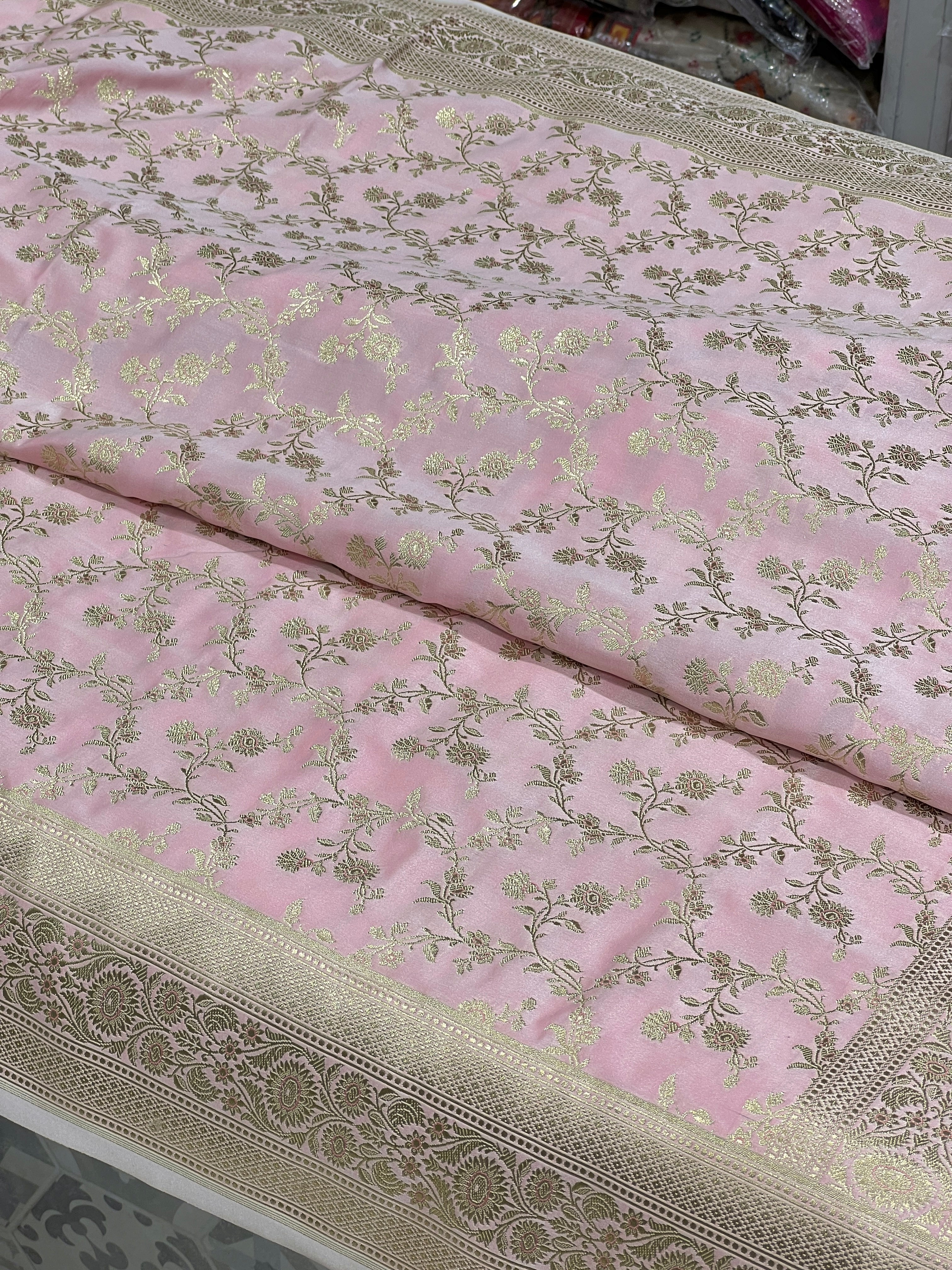Pink Banarasi Silk Flower Border Saree