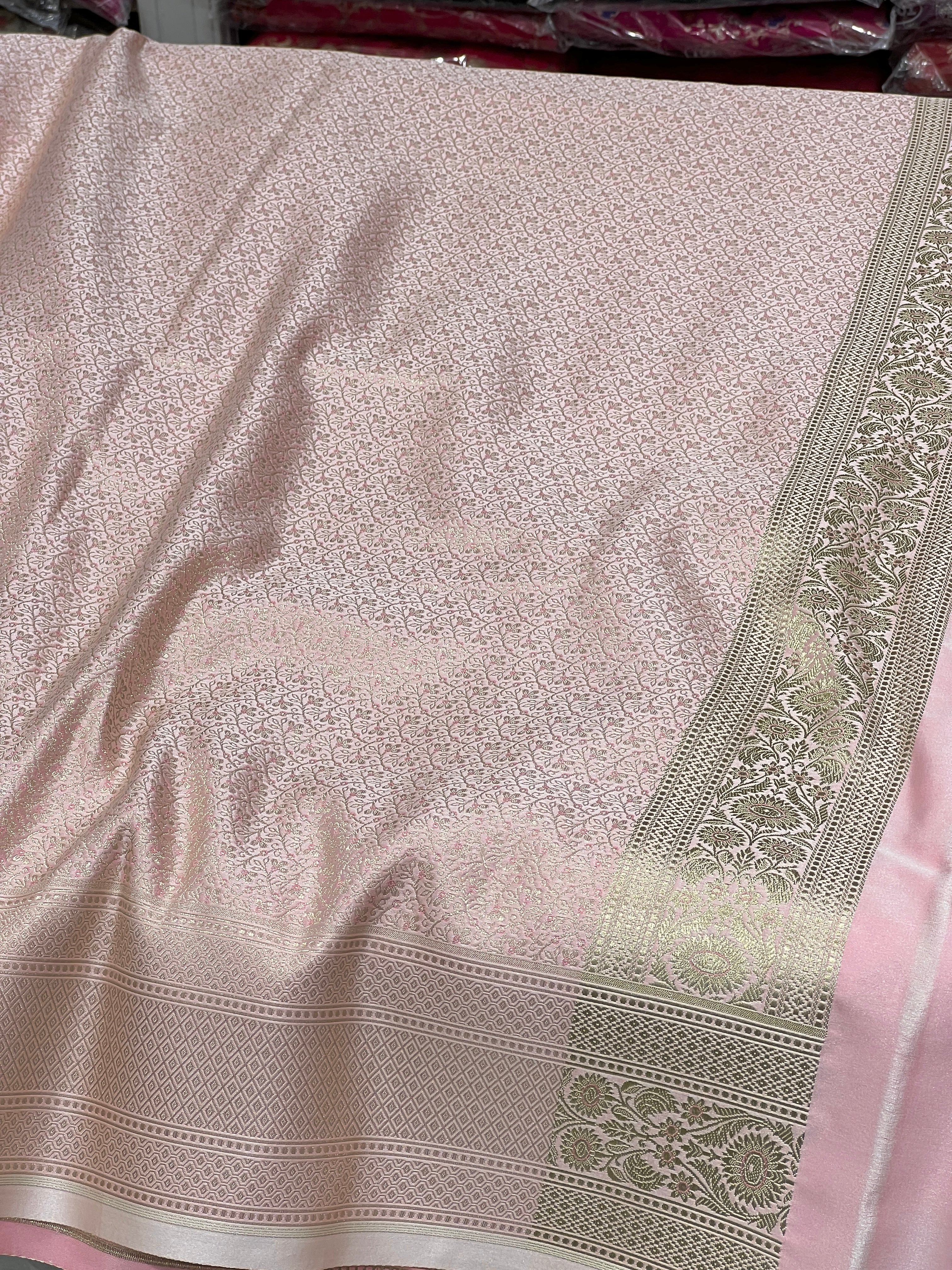 Pink Banarasi Silk Flower Border Saree