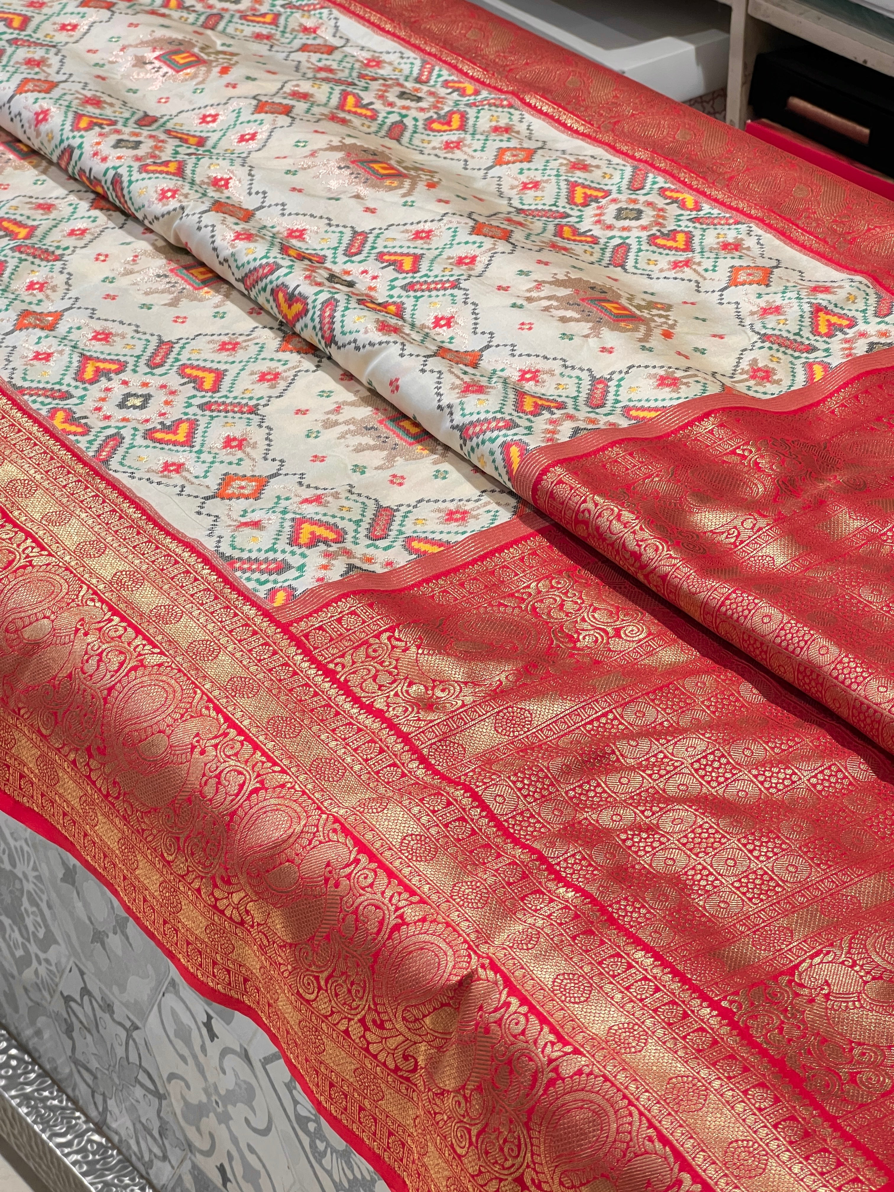 Off White Patola Kanchi Saree