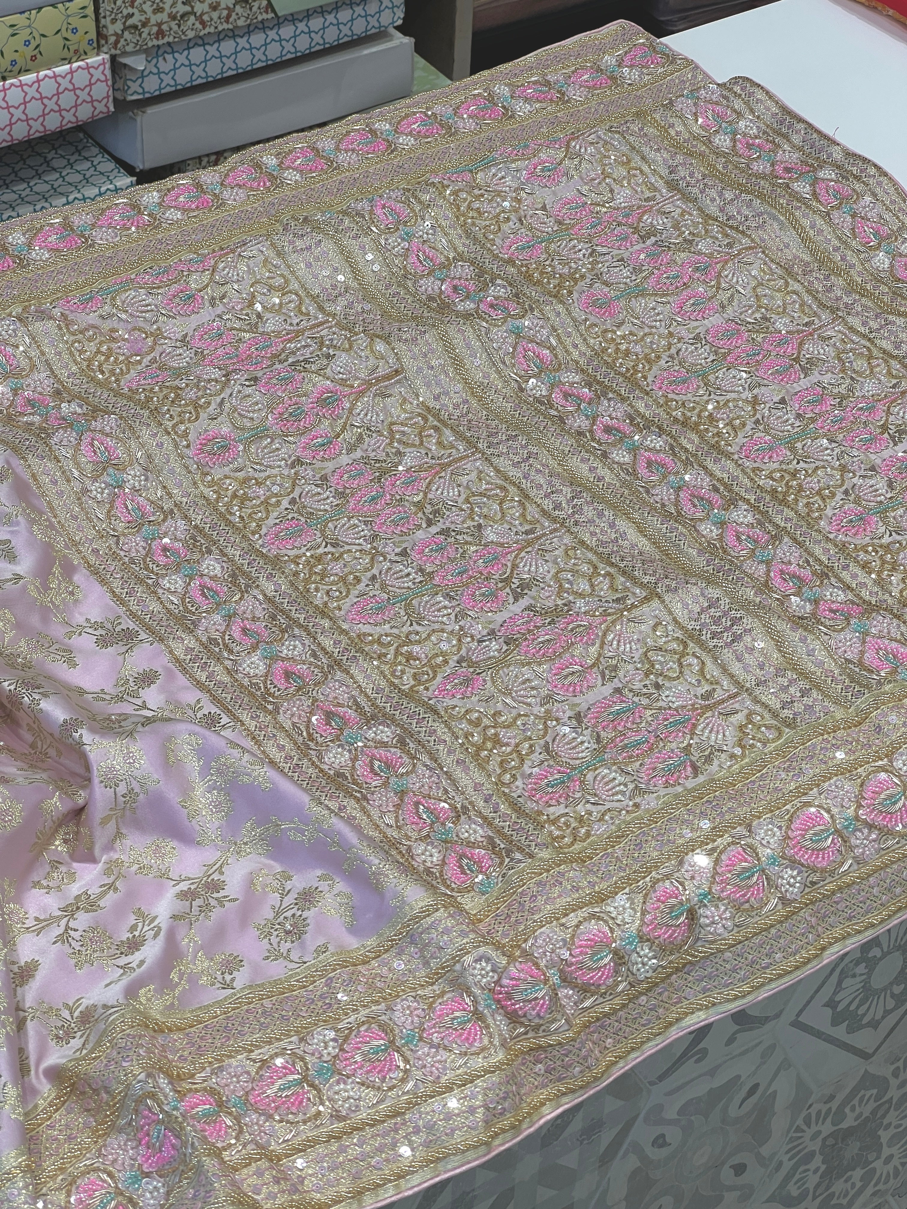 Lilac Banarasi Silk Fancy Hand Embroidered Saree