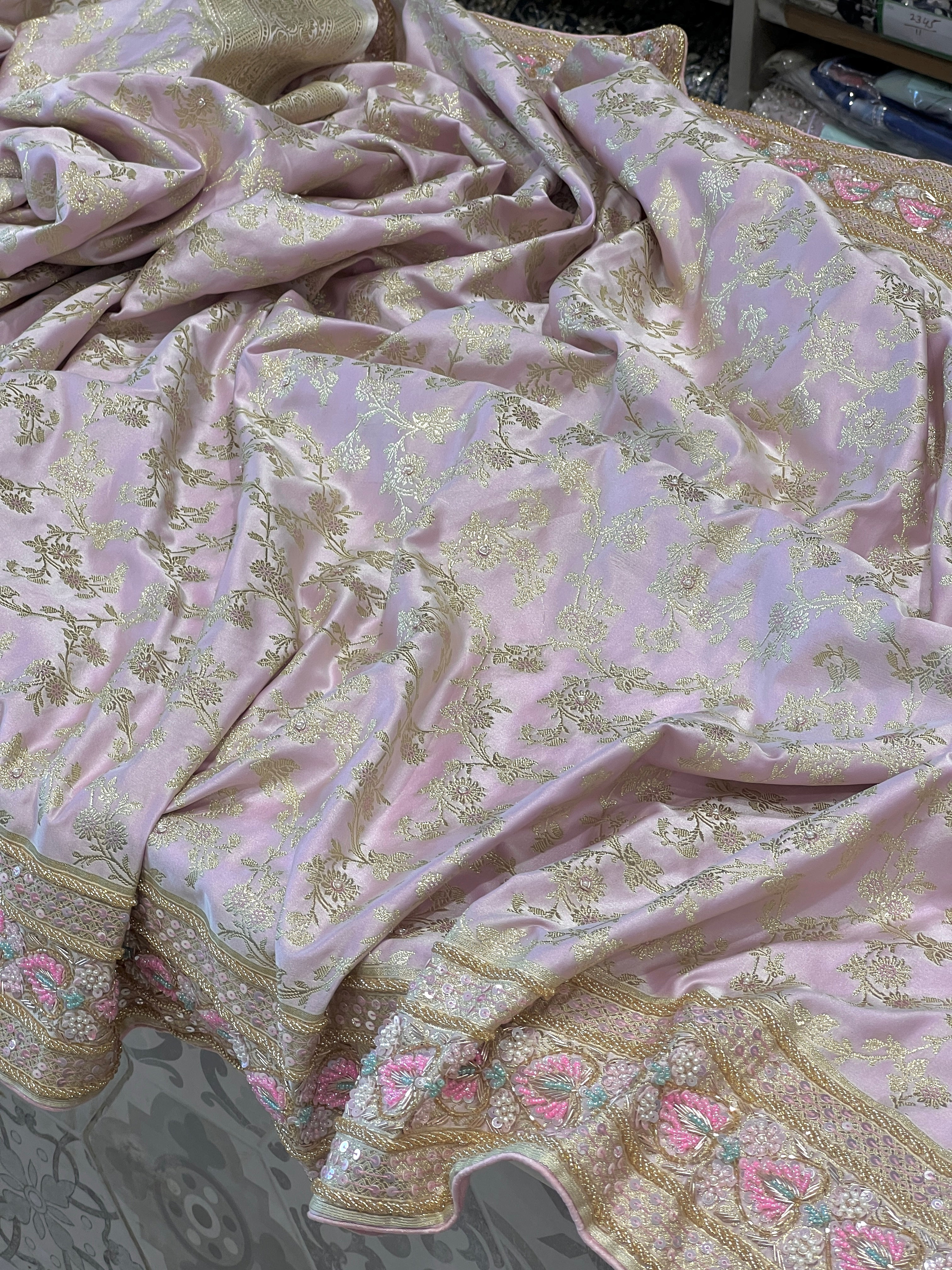 Lilac Banarasi Silk Fancy Hand Embroidered Saree