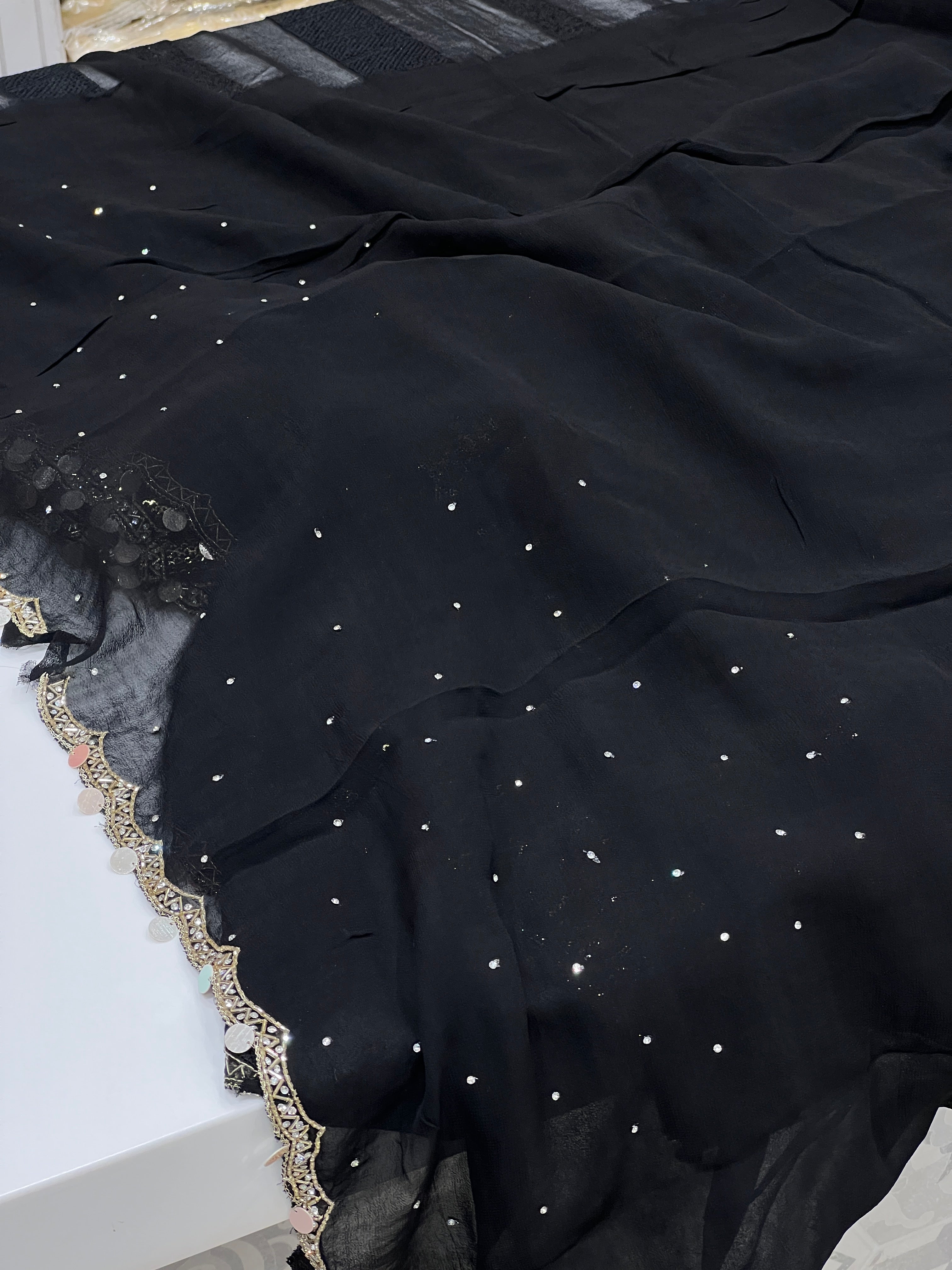 Black Georgette Sequin Embroidery Saree
