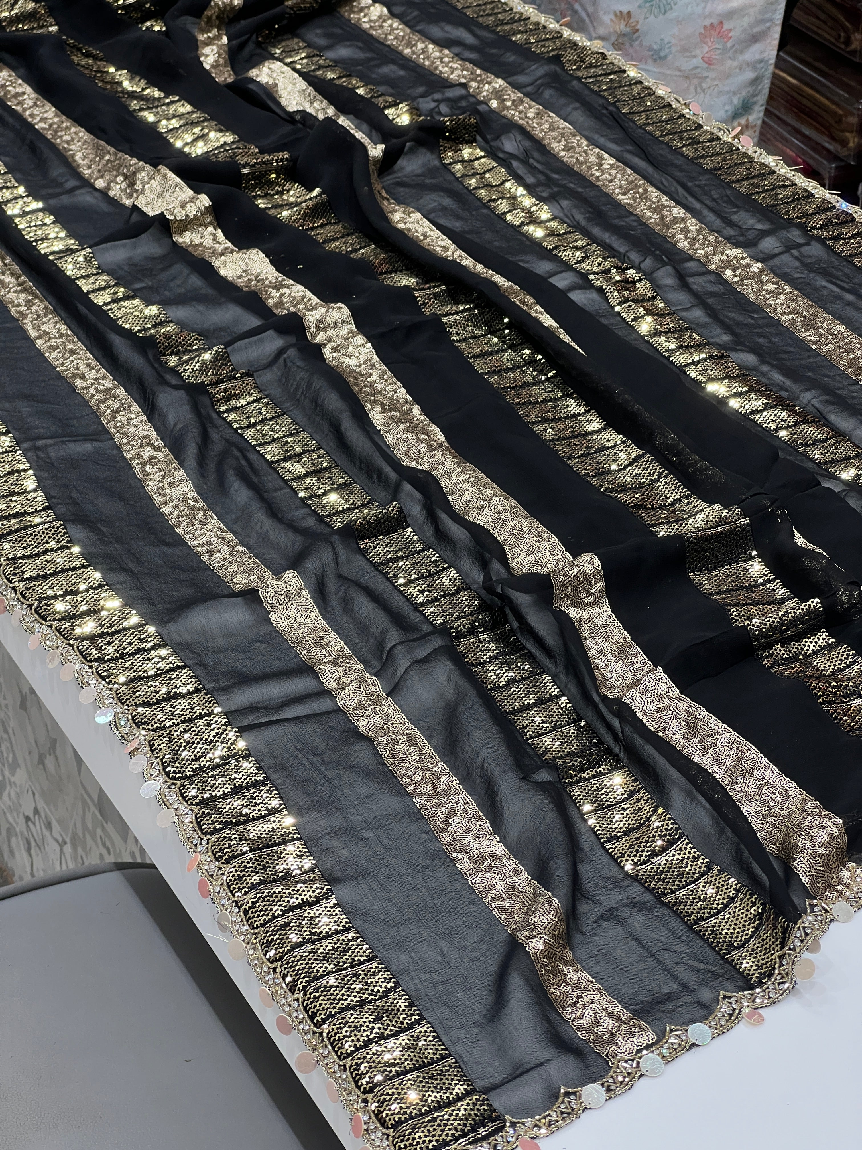 Black Georgette Sequin Embroidery Saree