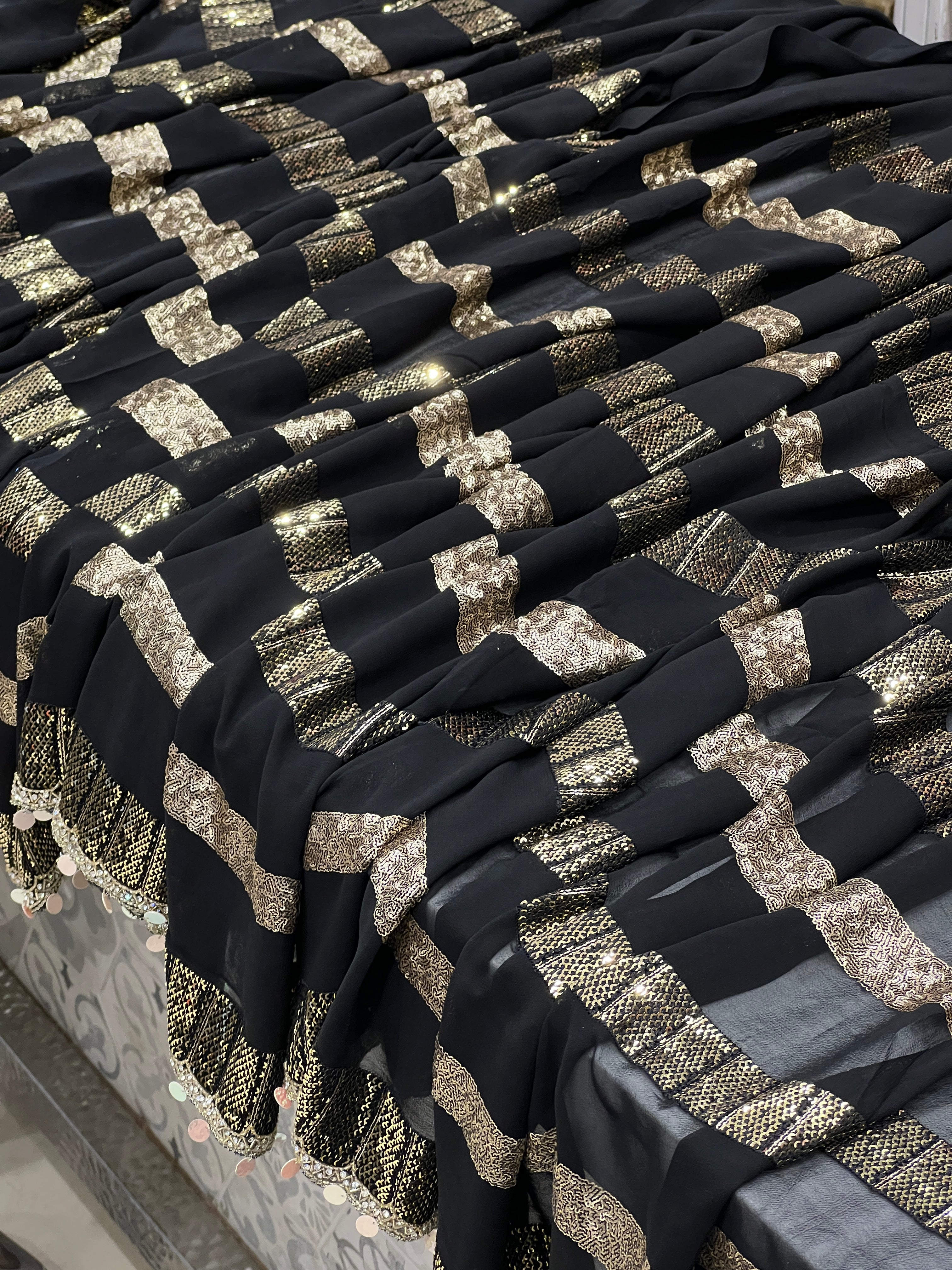 Black Georgette Sequin Embroidery Saree