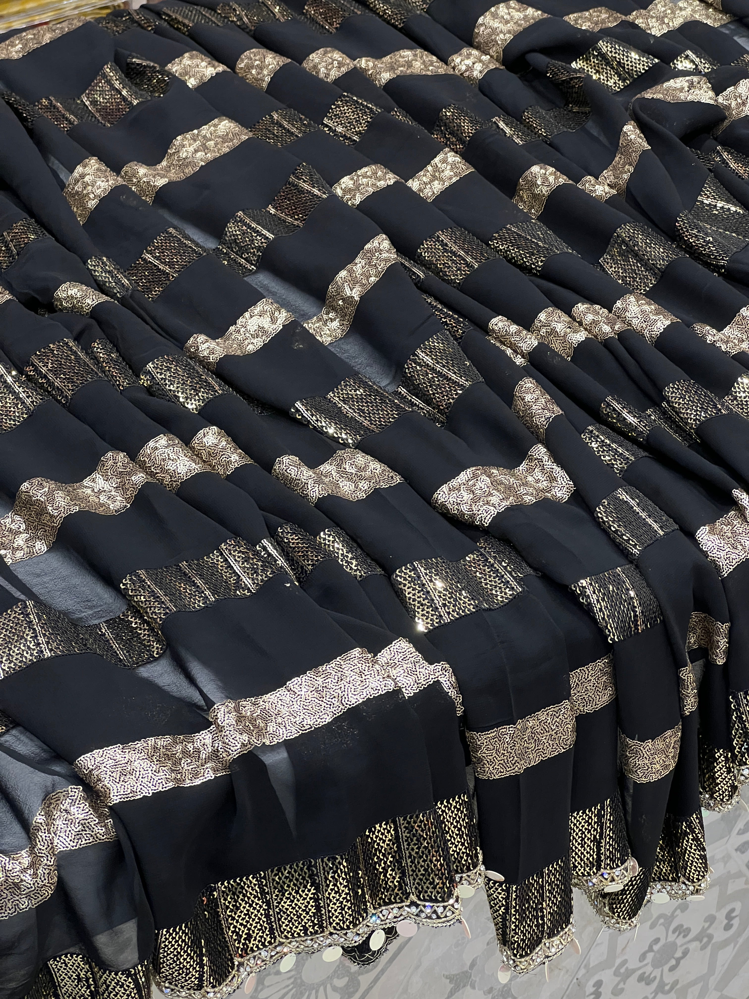 Black Georgette Sequin Embroidery Saree