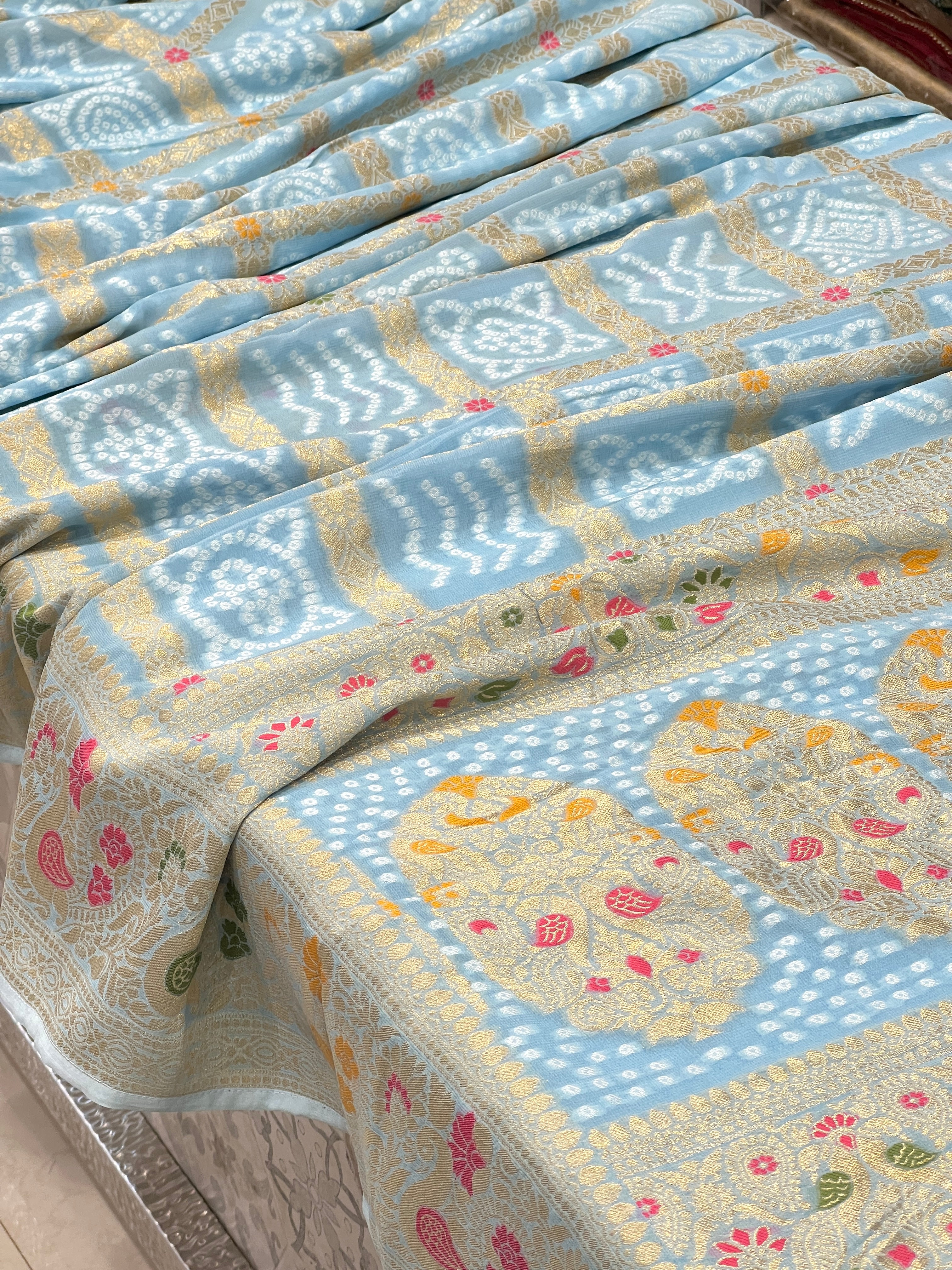 Light Blue Georgette Gharchola Saree