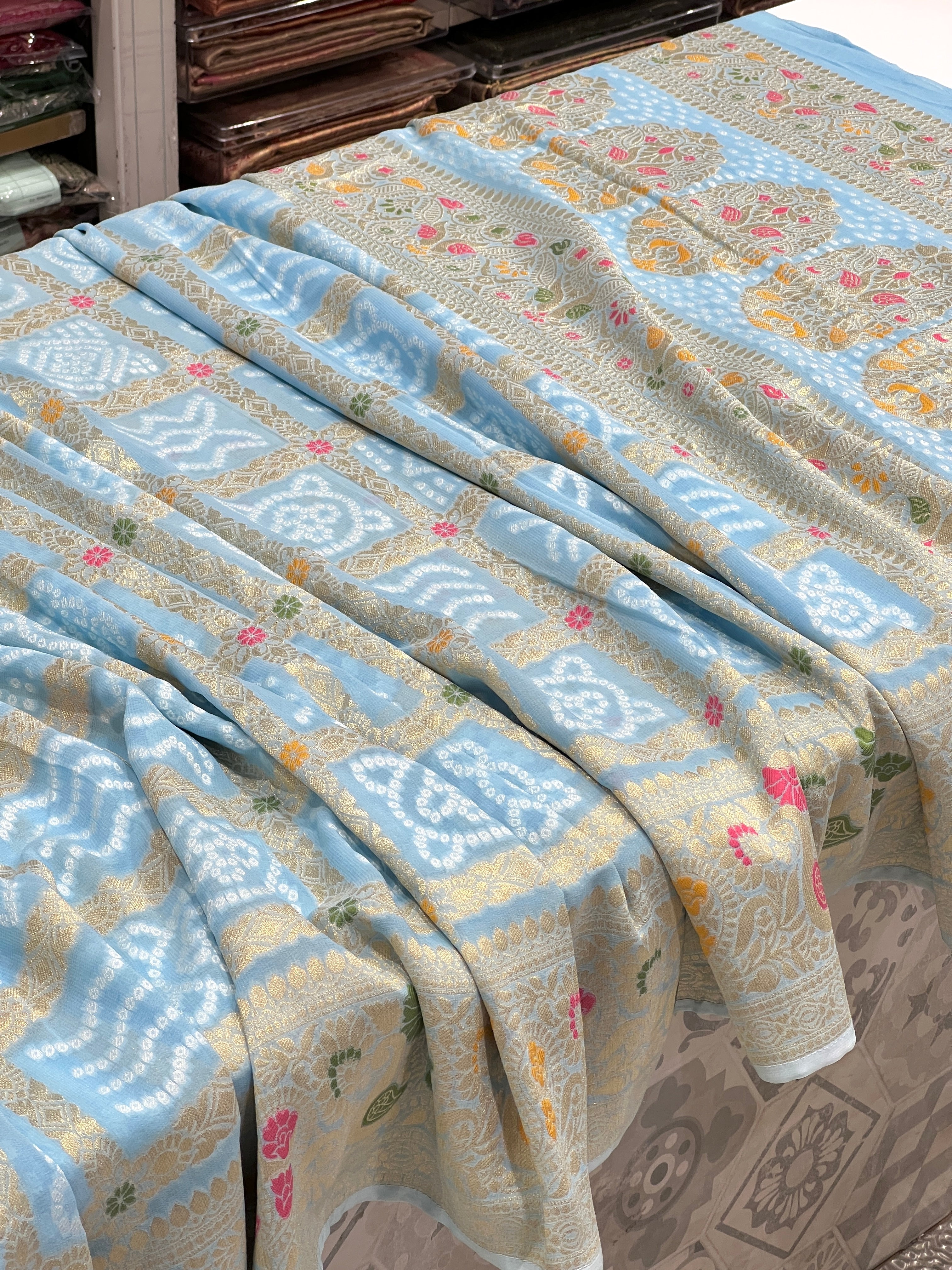 Light Blue Georgette Gharchola Saree