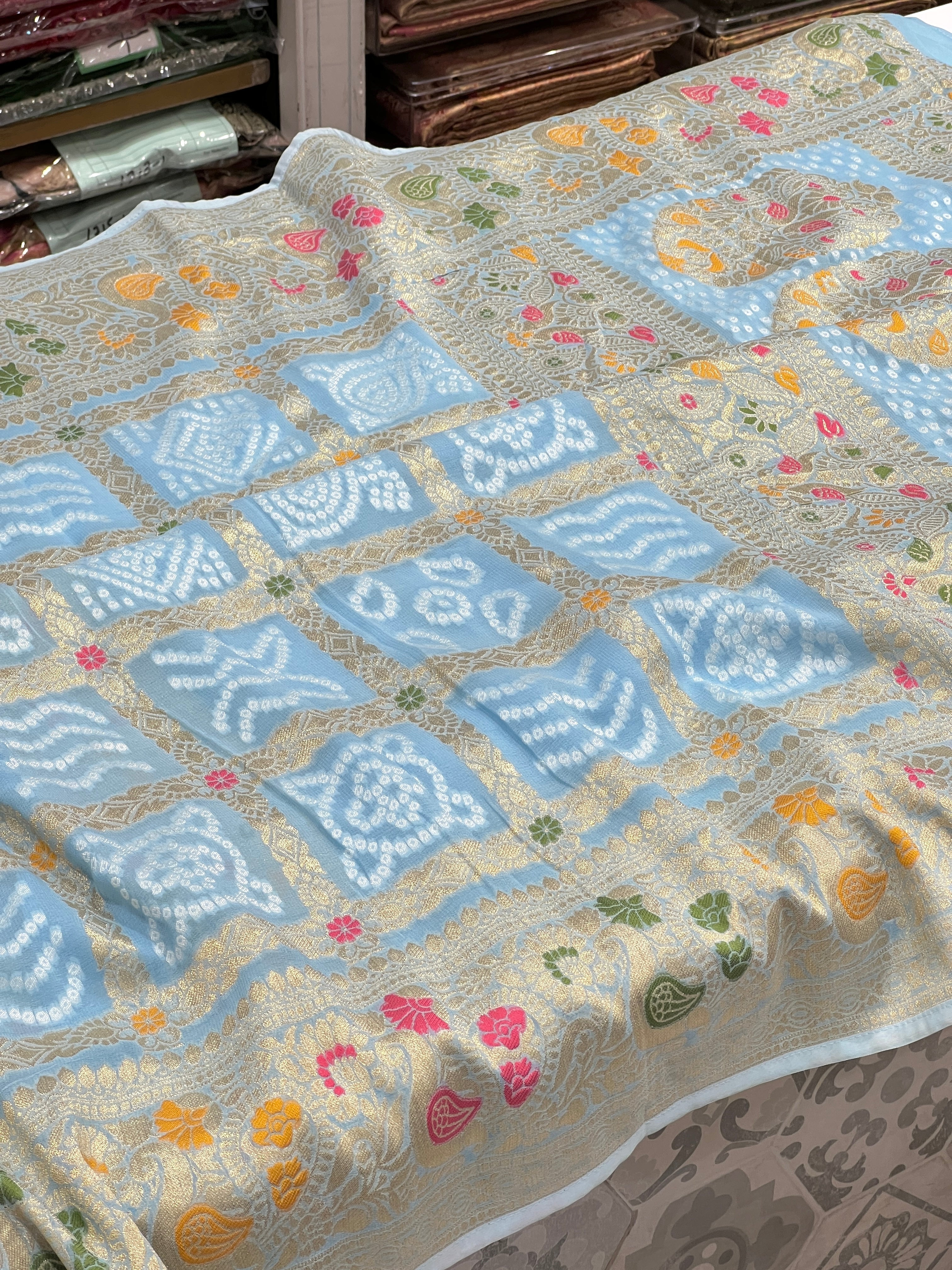 Light Blue Georgette Gharchola Saree