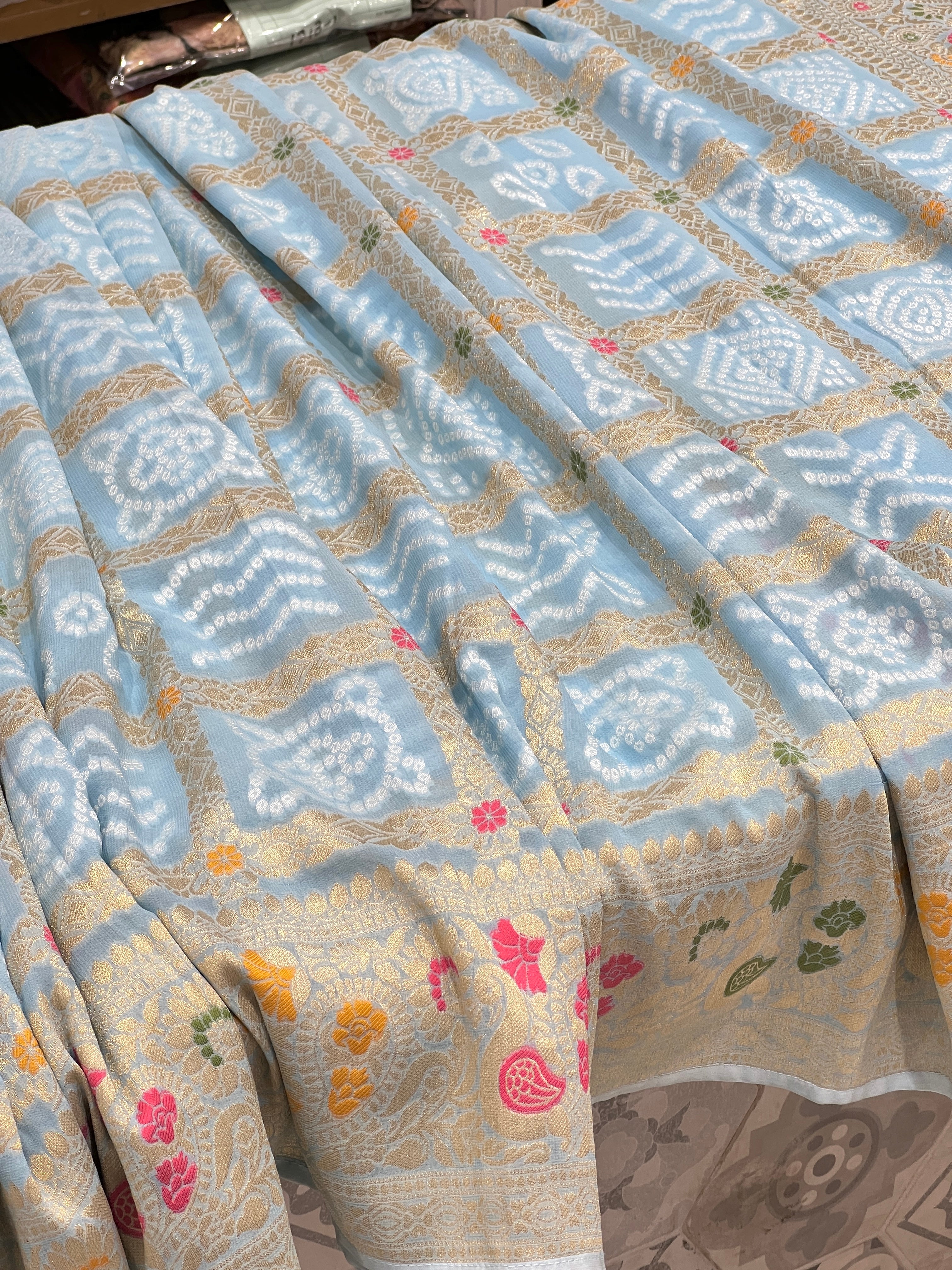 Light Blue Georgette Gharchola Saree