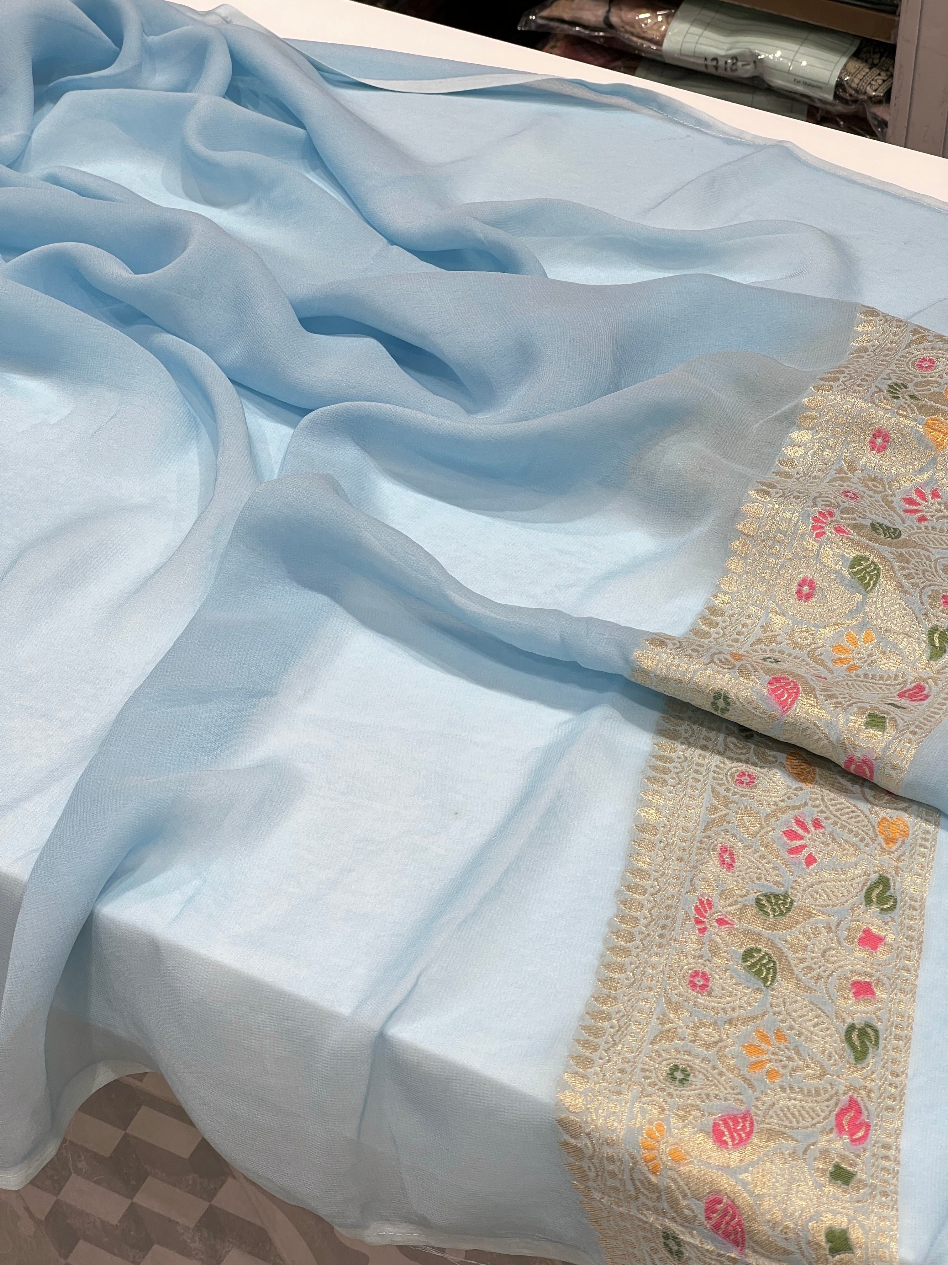 Light Blue Georgette Gharchola Saree