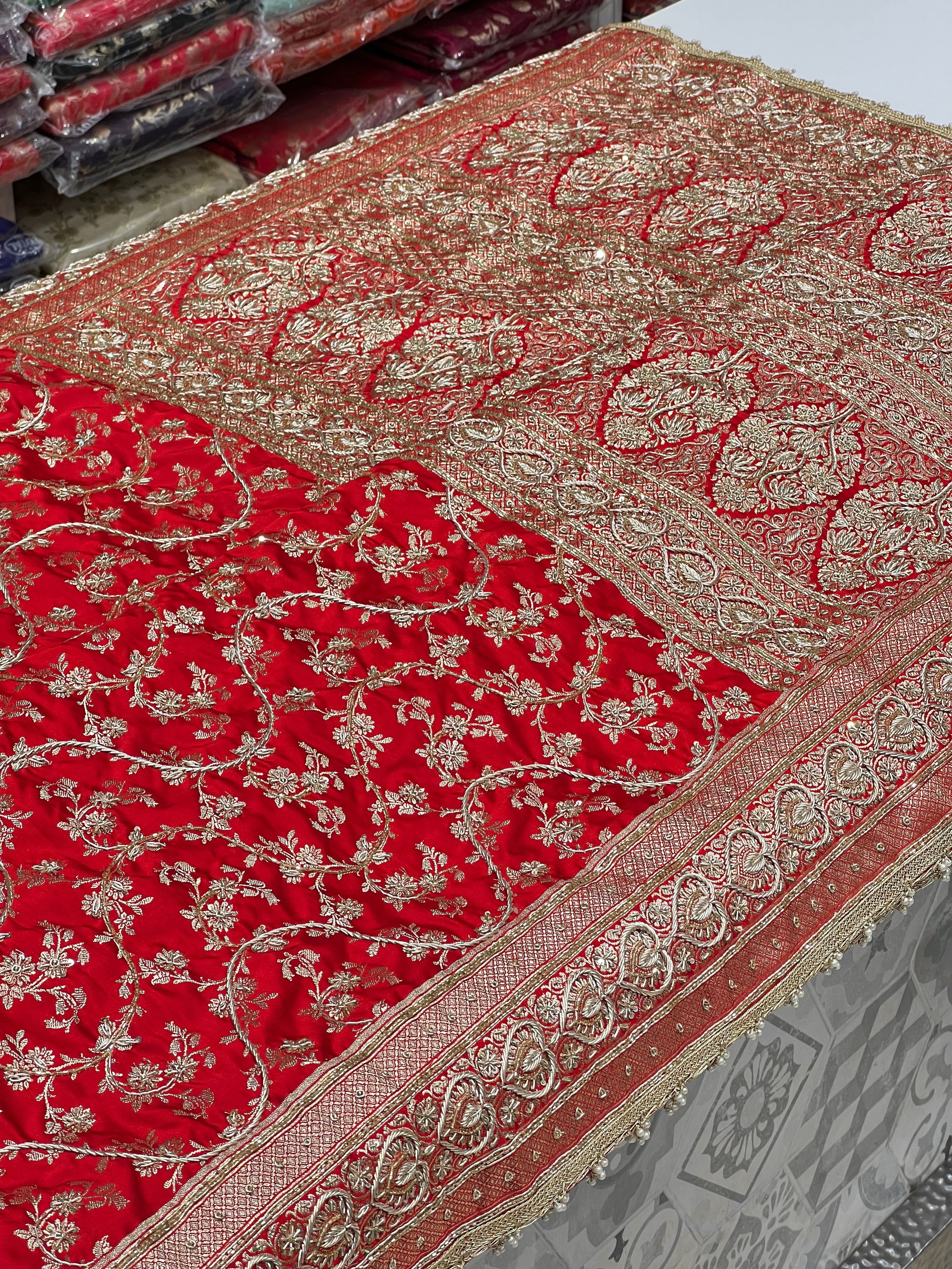 Red Banarasi Zardosi Jaal Saree