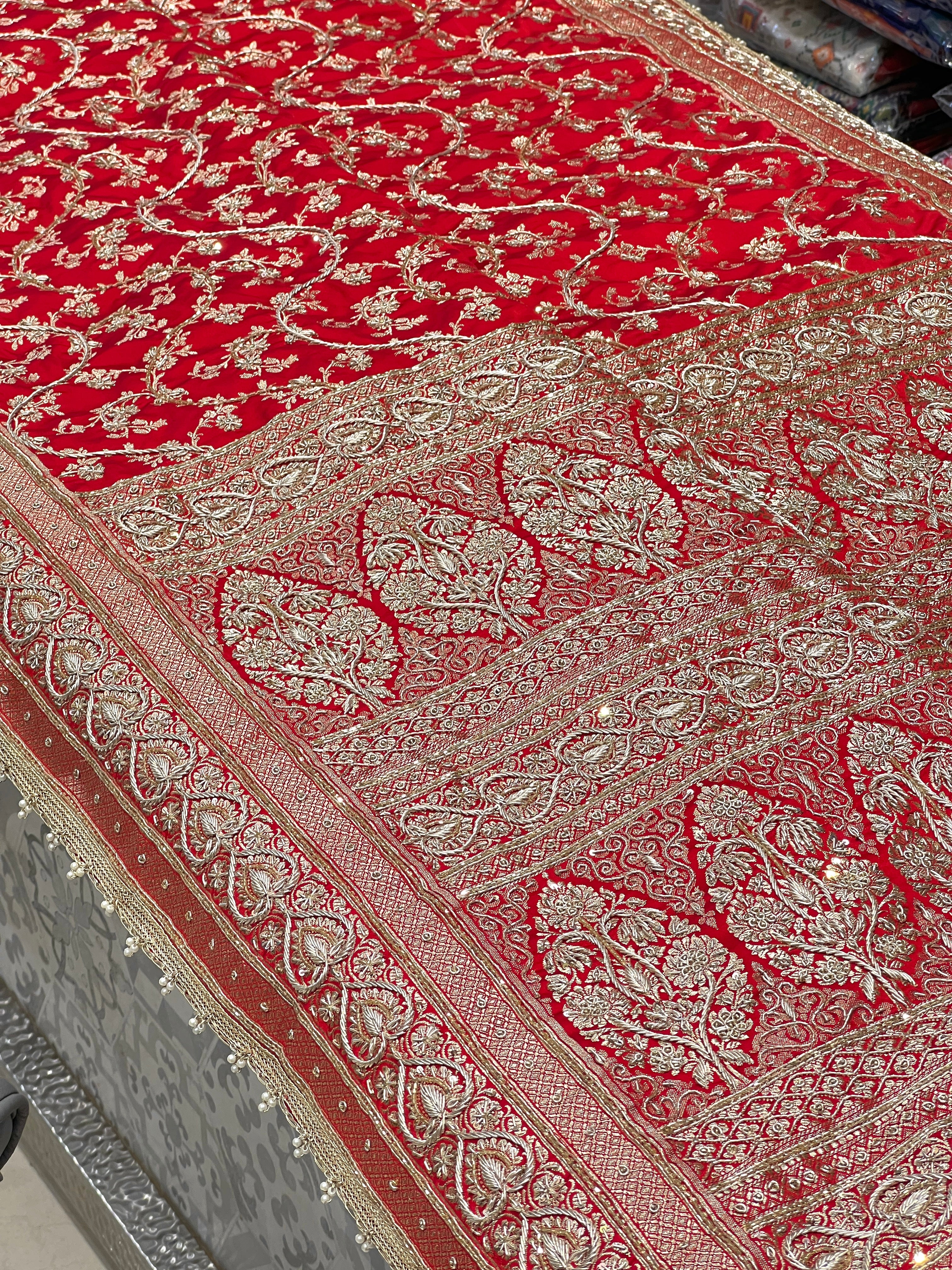 Red Banarasi Zardosi Jaal Saree
