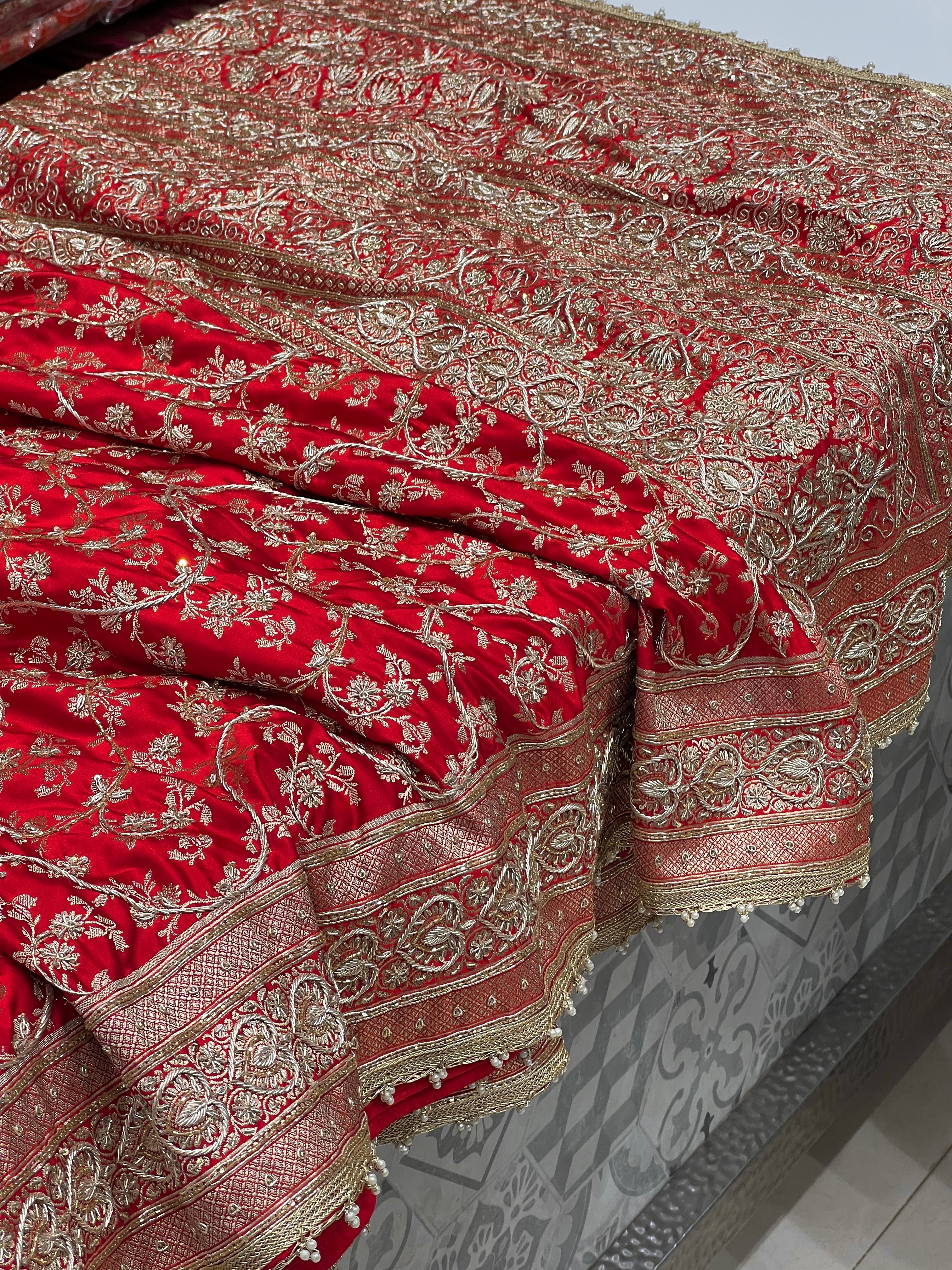 Red Banarasi Zardosi Jaal Saree