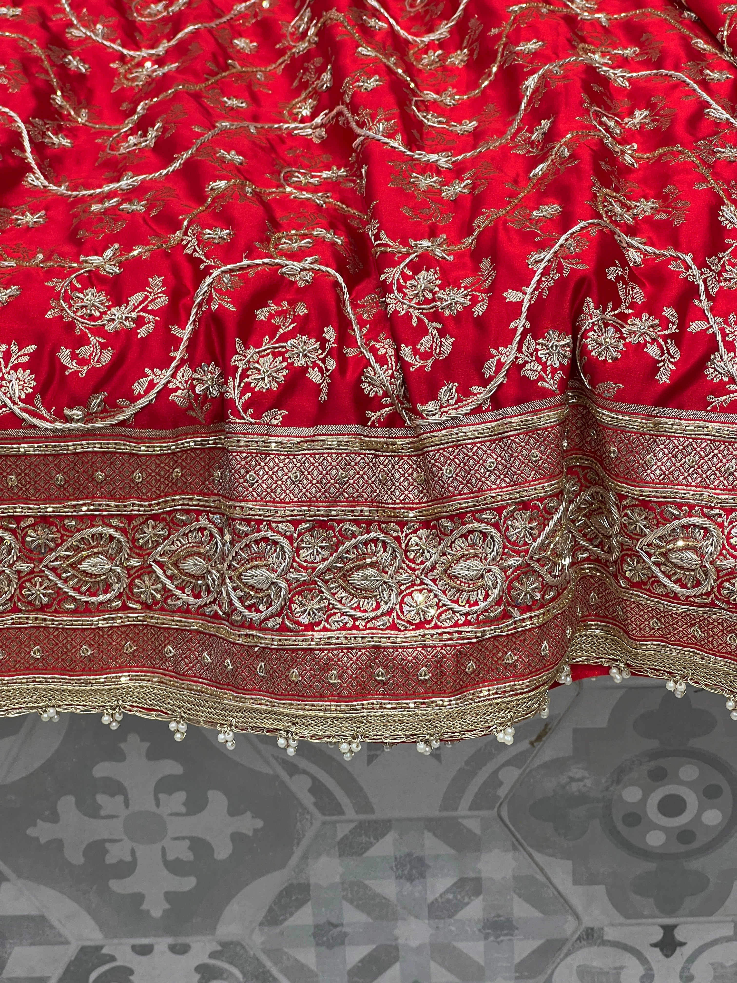 Red Banarasi Zardosi Jaal Saree