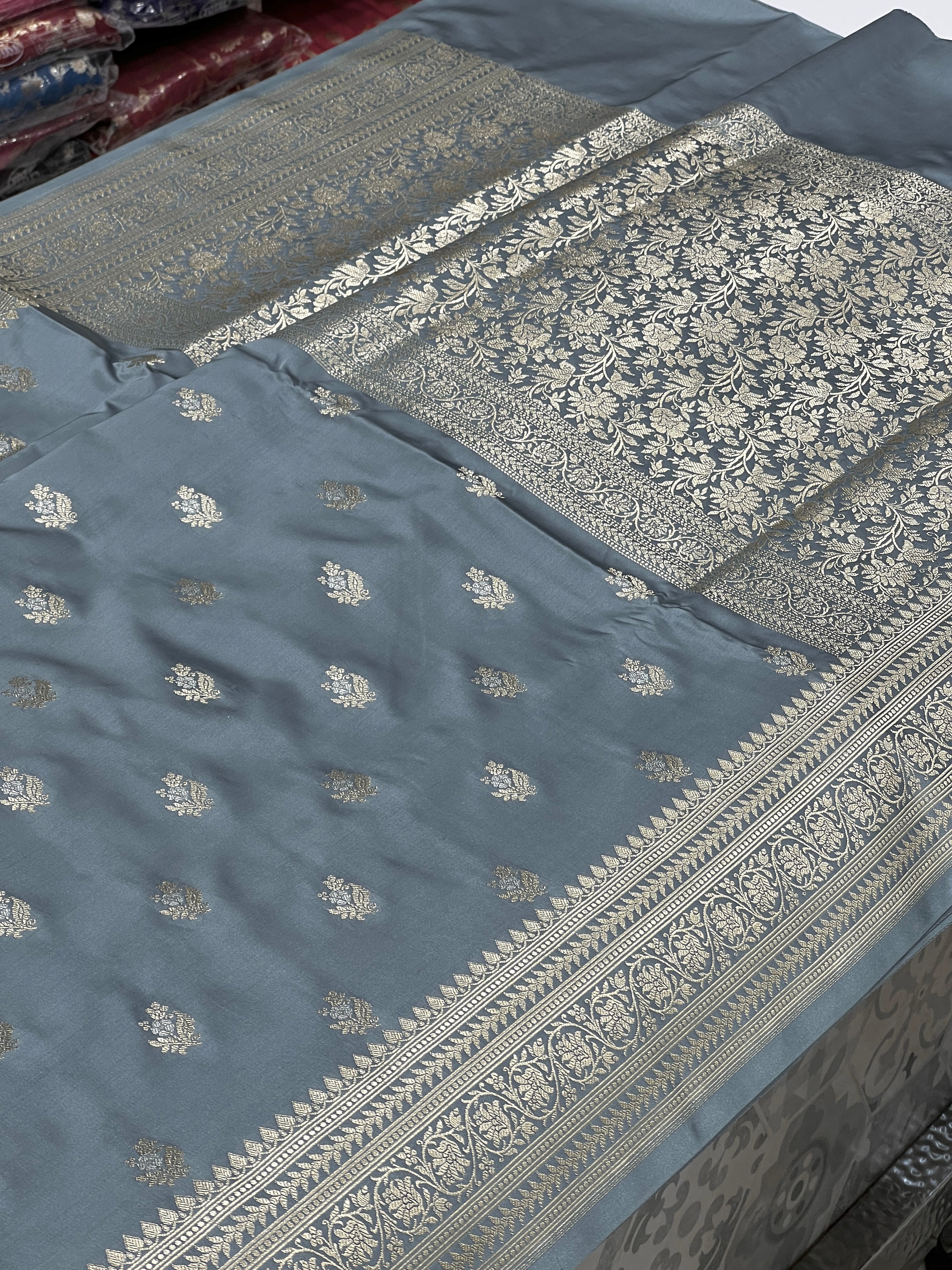 Grey Banarasi Silk Butti Saree